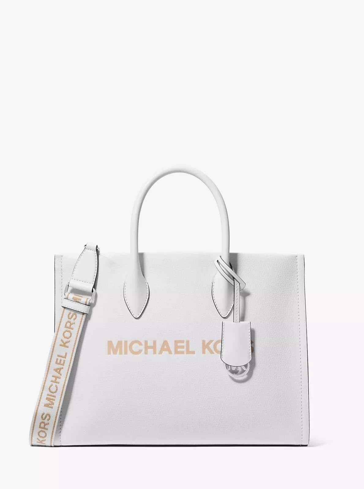 Michael Kors dámská velká kožená kabelka Mirella bílá se zlatým logem