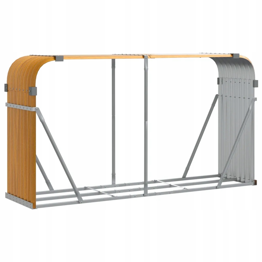 Stojan na palivové dřevo ocelový, pozinkovaný, 180 x 45 x 100 cm, barva: dřevo