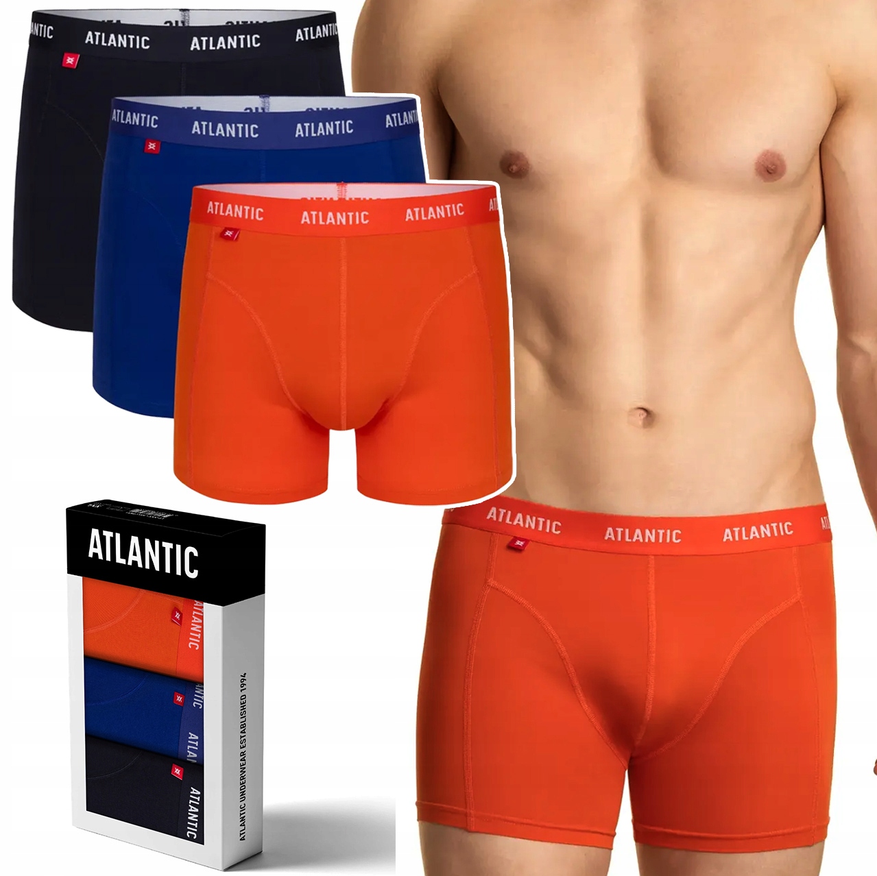 Atlantic 3MH-047 Bokserki męskie Szorty 3-PAK bawełniane- XL