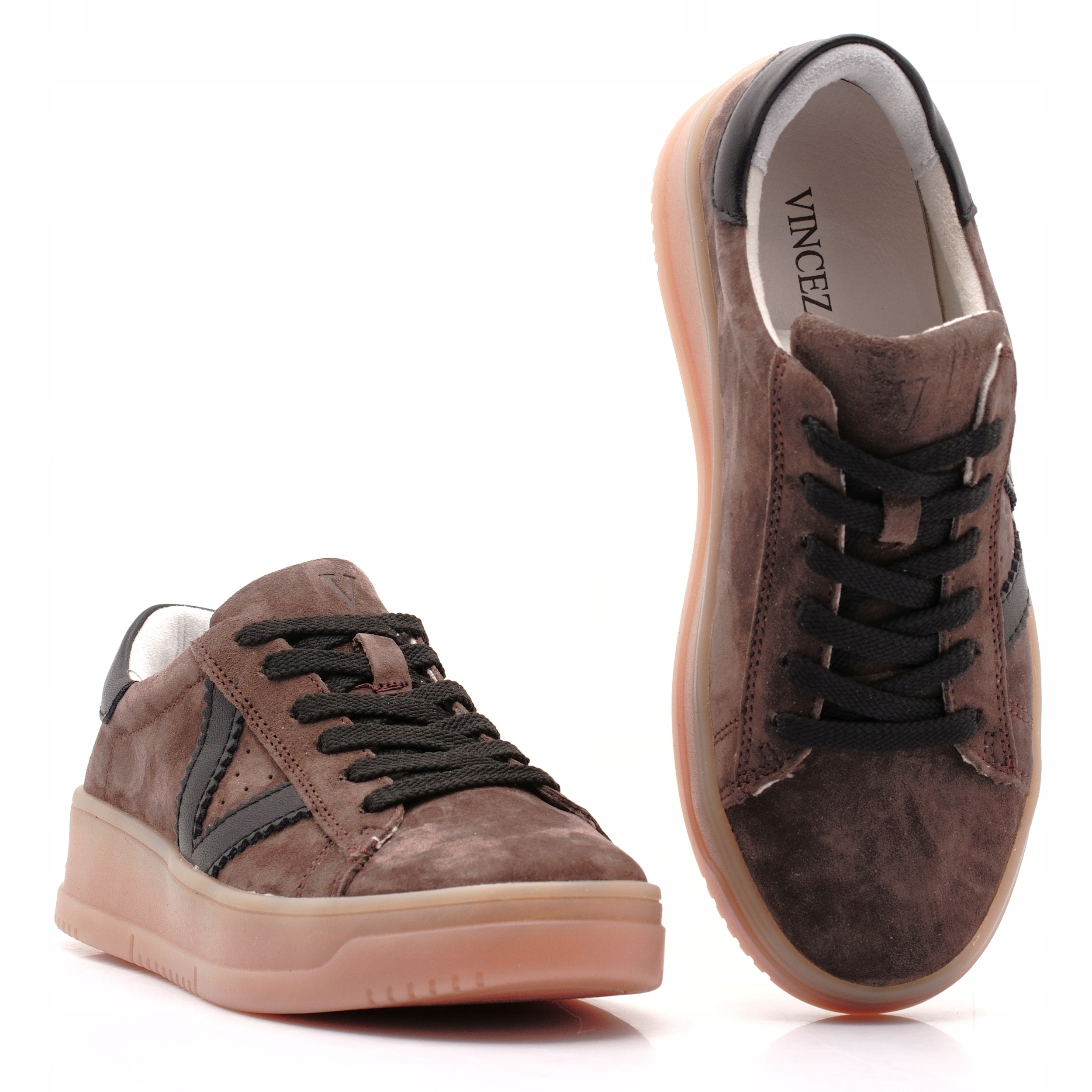 Vinceza Buty Sportowe Sneakersy Damskie Skórzane Brązowe 79597 38