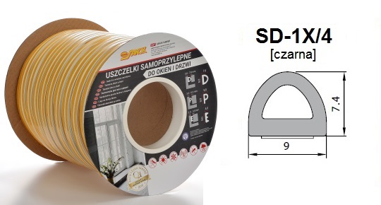 

Uszczelka Samoprzy Drzwi Okna Czarna 9x7,5mm/100mb