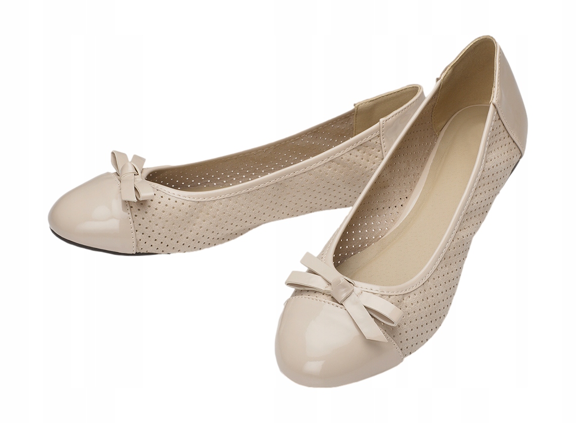 

Buty Baleriny Damskie lekkie kokarda Beż *39 U1