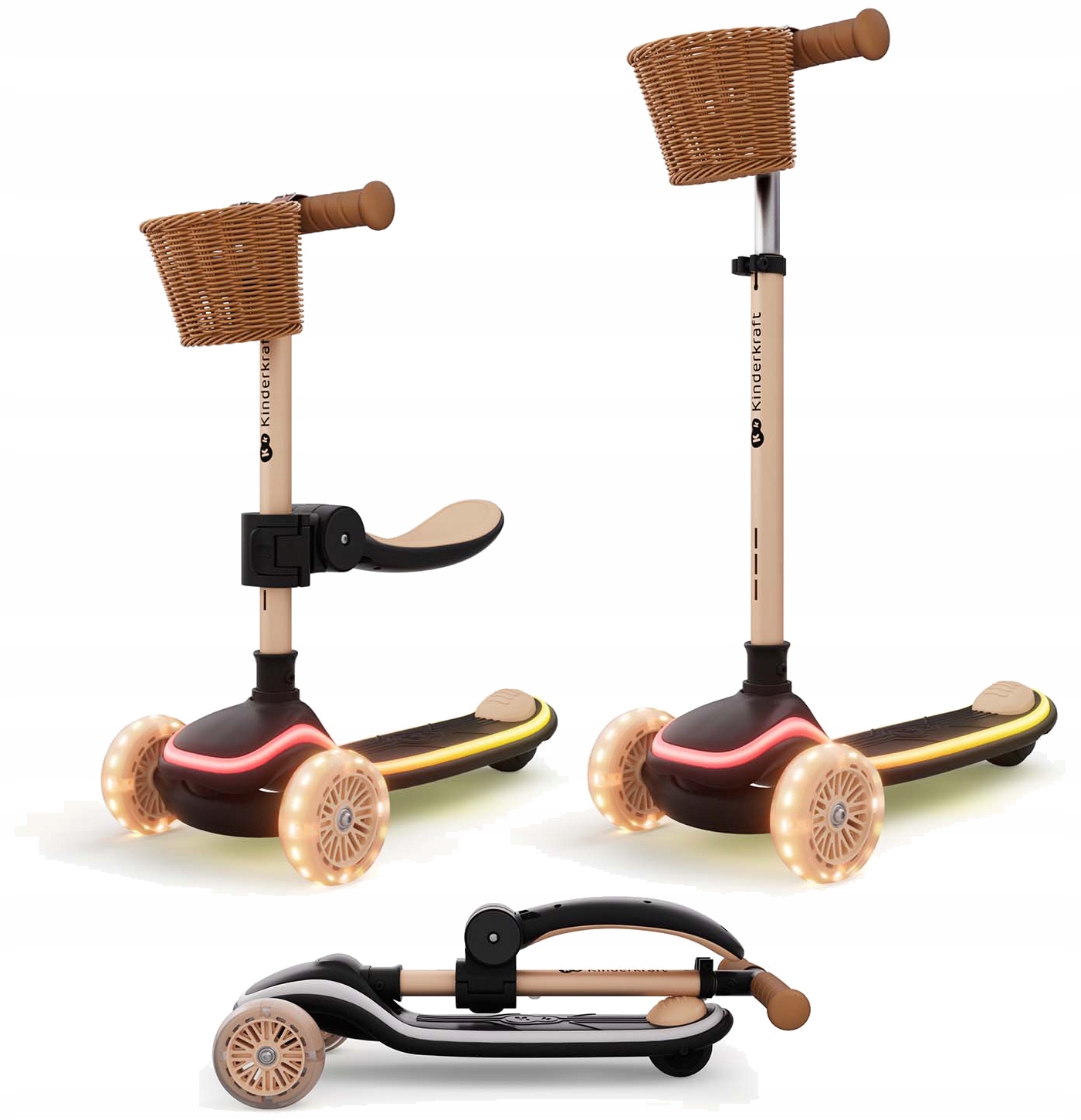 Kinderkraft Hulajnoga Trójkołowa 2W1 Raket Up 2 Led Składana Dla 2 Latka+