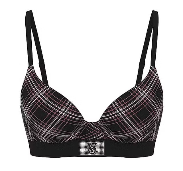 Podprsenka Victoria's Secret push-up s zirkony, černá, kostkovaná, 70B (32B)