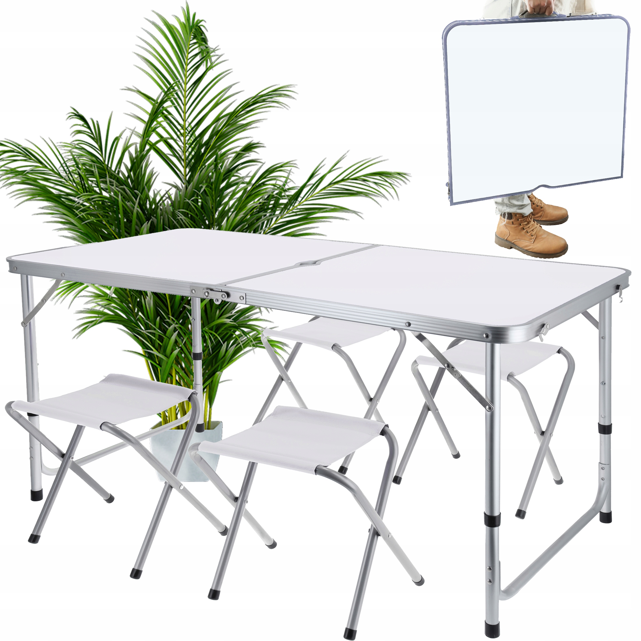 Zestaw Kempingowy składany Turystyczny ogrodowy walizka Stolik 4 Krzesła