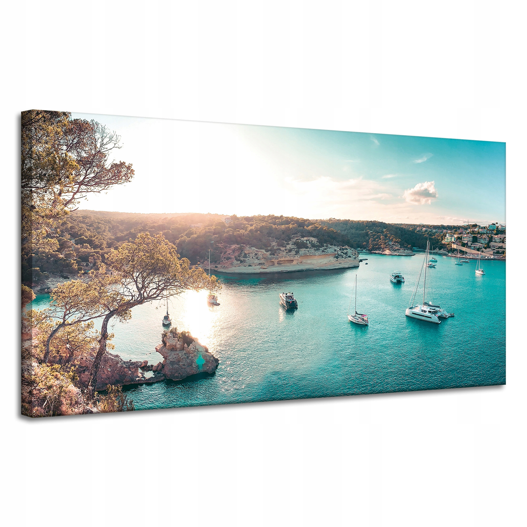 Obraz na plátně Voda v záři Slunce Lodě Skály 120x60 cm