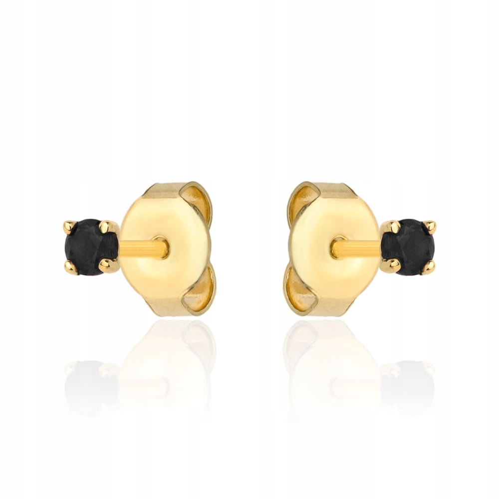 Zlaté náušnice 585 černé Zirkony na tyčinku 0.59g Elegantní vzor 14kt