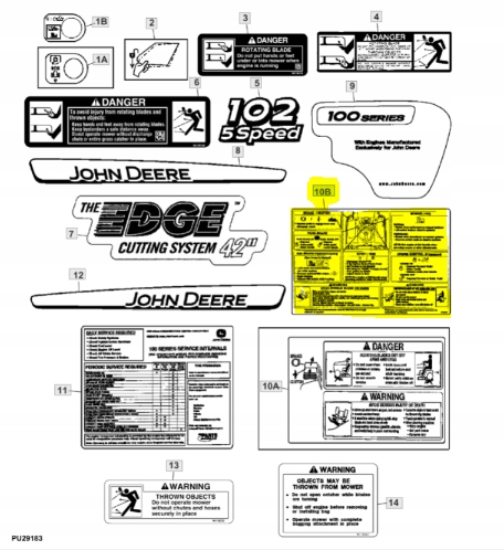 Výstražná nálepka pro tunel John Deere GX25831