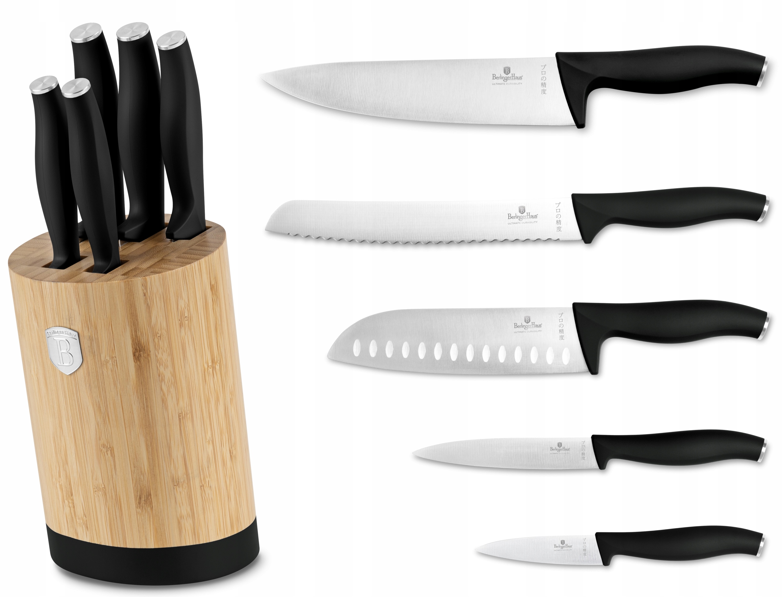 Sada nožů v bambusovém stojanu 6 ks BerlingerHaus Matte Black BH-2753