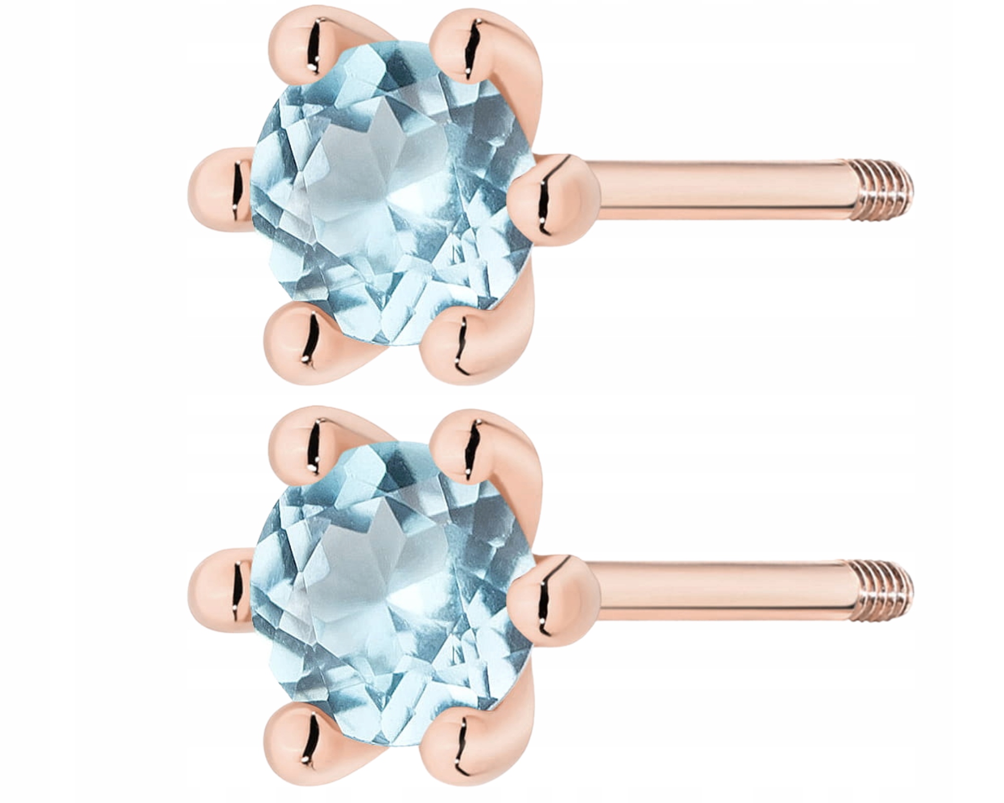 Kolczyki Swiss Topaz Różowe Złoto Sztyft Zakręcany Próba 585 14K