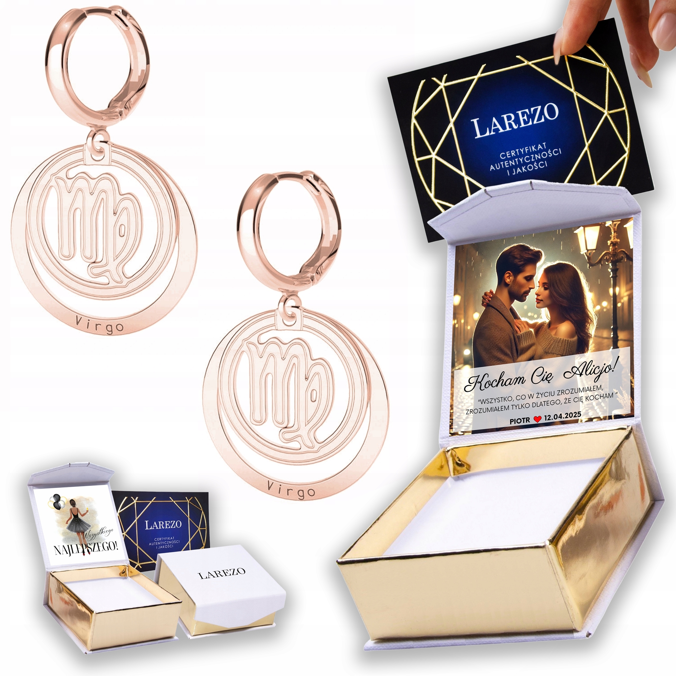 Náušnice Pozlacené 925 se znamením zvěrokruhu Panna Virgo Zodiac Panny Potisk