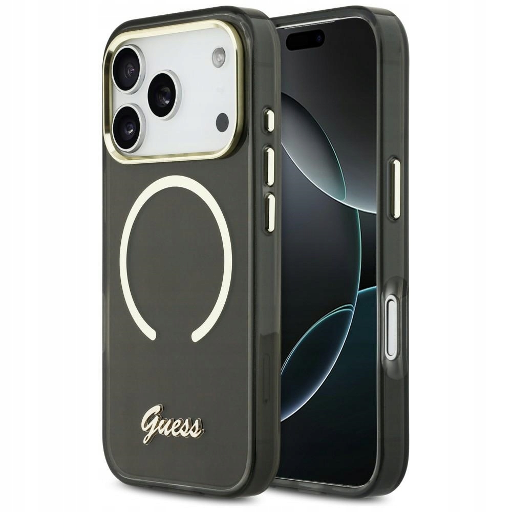 Etui Guess IML Script Metal MagSafe na iPhone 17 Pro czarne Guess