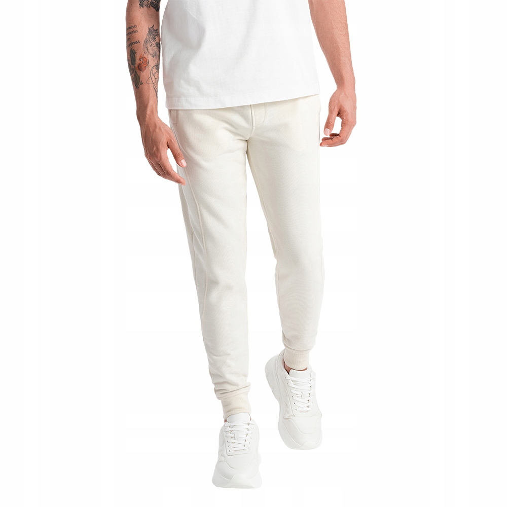 Pánské tepláky joggery Basic krémové V5 OM-PABS-0174 XXL
