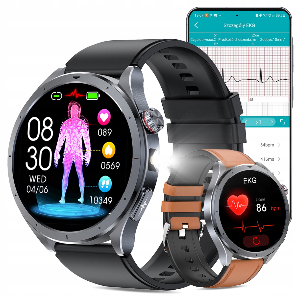 Chytré hodinky Ekg pro seniory – měření srdečního tepu, saturace krve kyslíkem (SpO2), Ekg, Bmi, Hrv, Pl – české menu