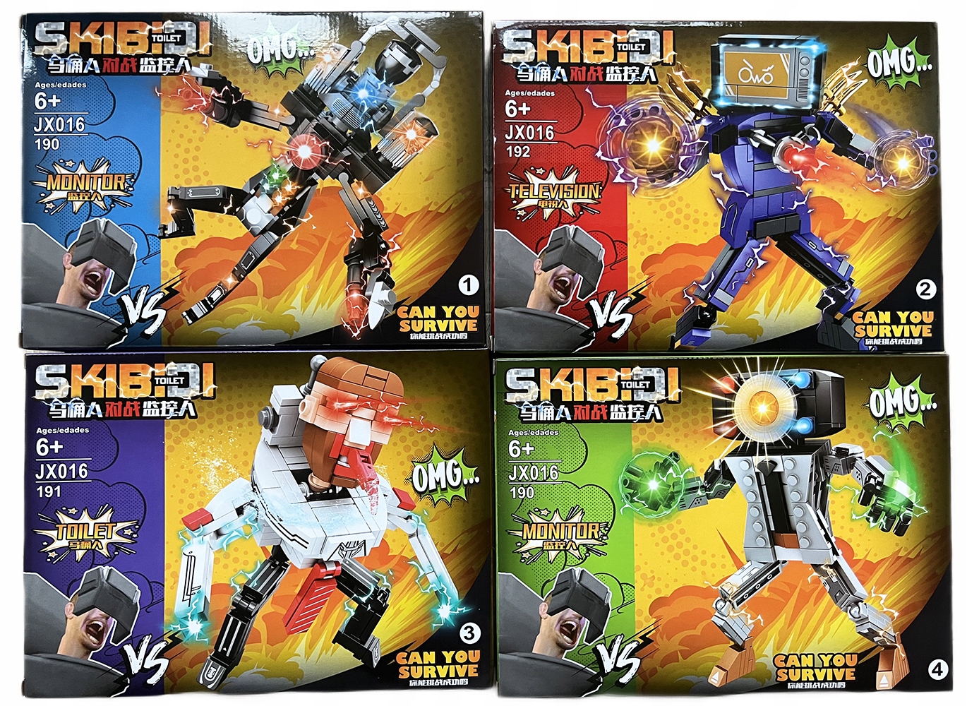 KLOCKI SKIBIDI TOILET OMG 4 KOMPLETY DUŻY ZESTAW 4w1 763 ELEMENTÓW FIGURKI Stan opakowania oryginalne