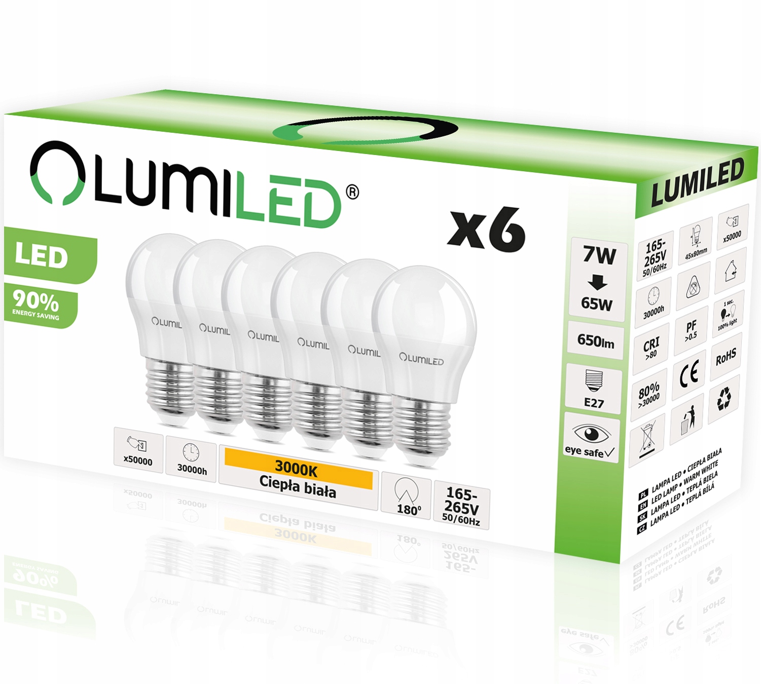 

6x Żarówka Led E27 Kulka 7W =65W Lumiled 3000K CCD