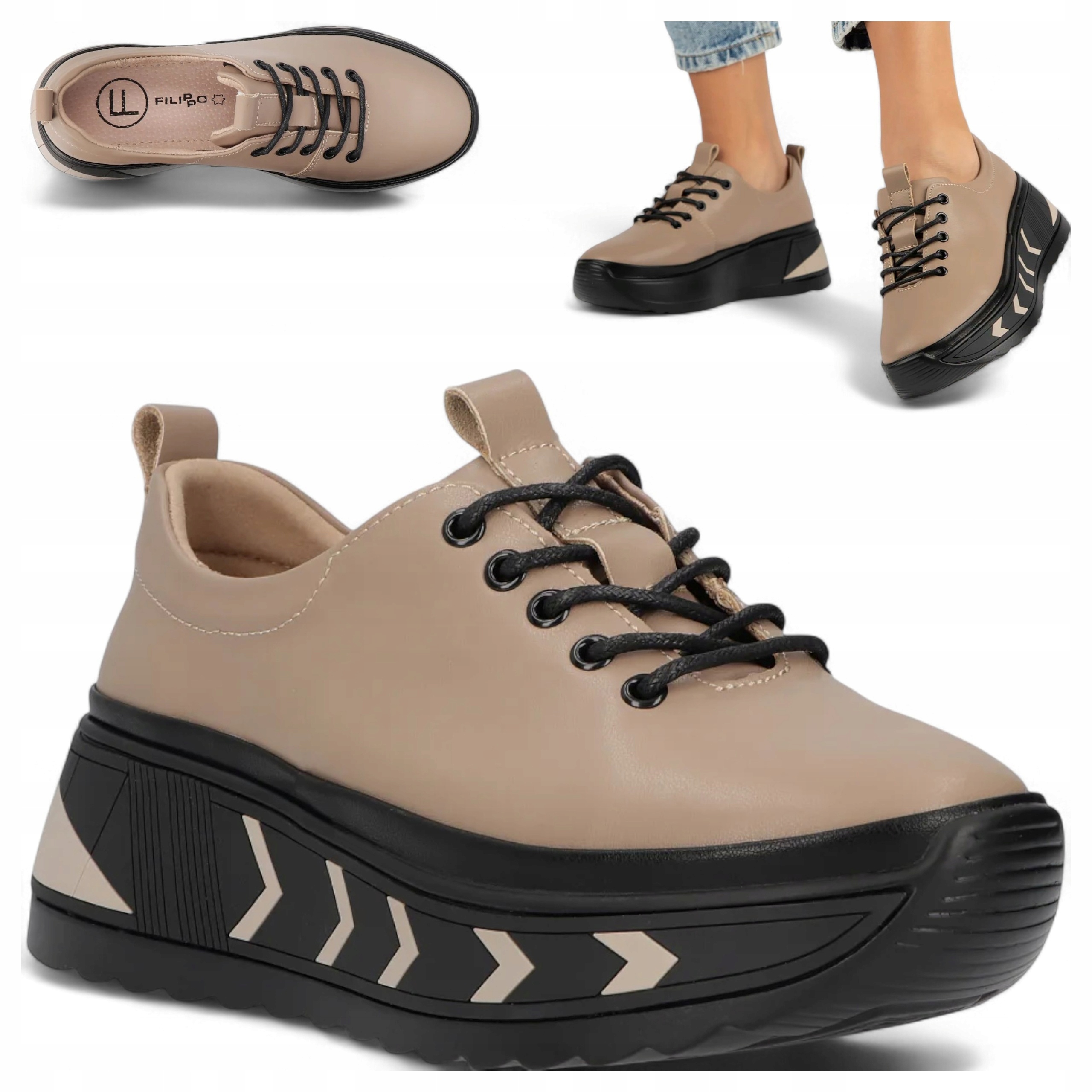 Kožené polobotky na platformě 39 Dámské pohodlné šněrovací tenisky Filippo