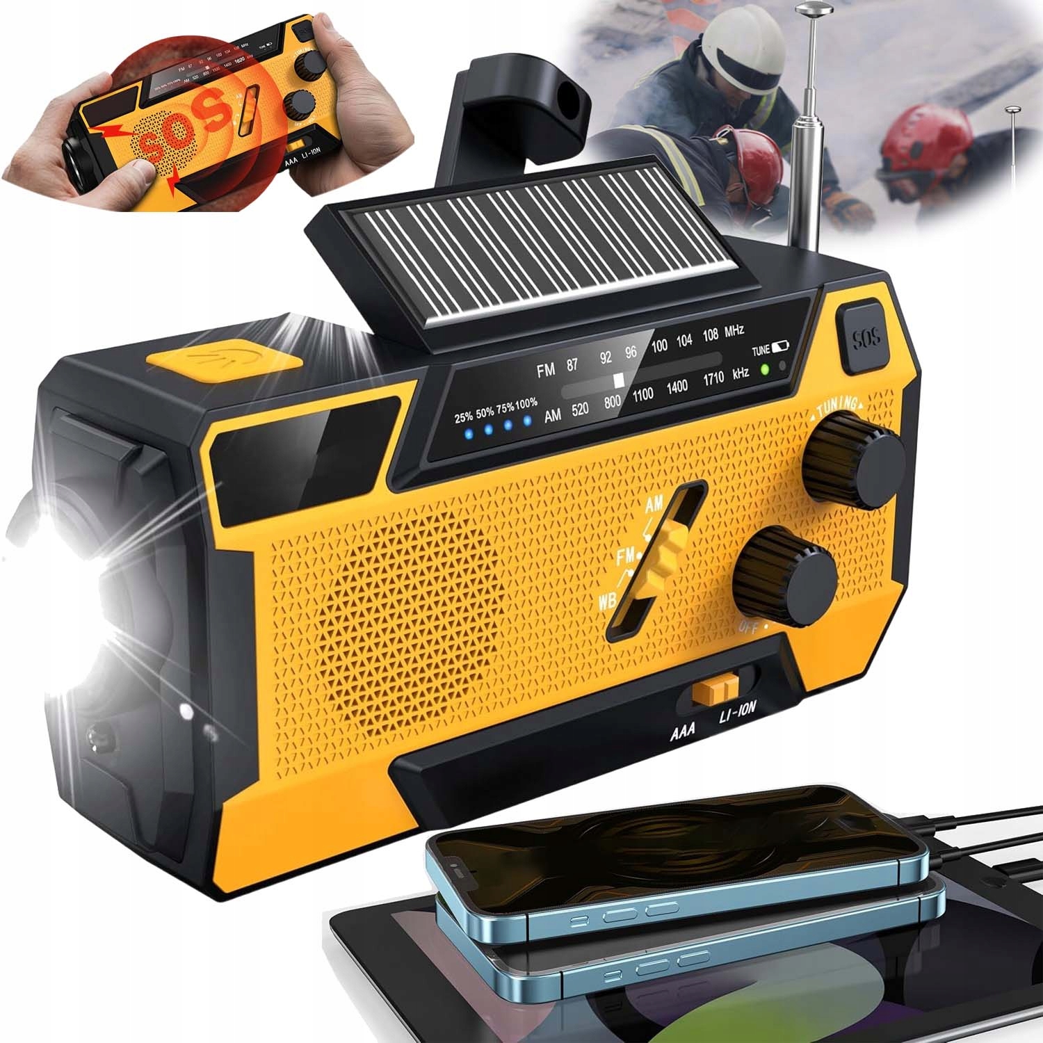 Solární Nouzové Rádio S Klikou Fm Am Wb Powerbanka 2000 Mah Led Svítilna