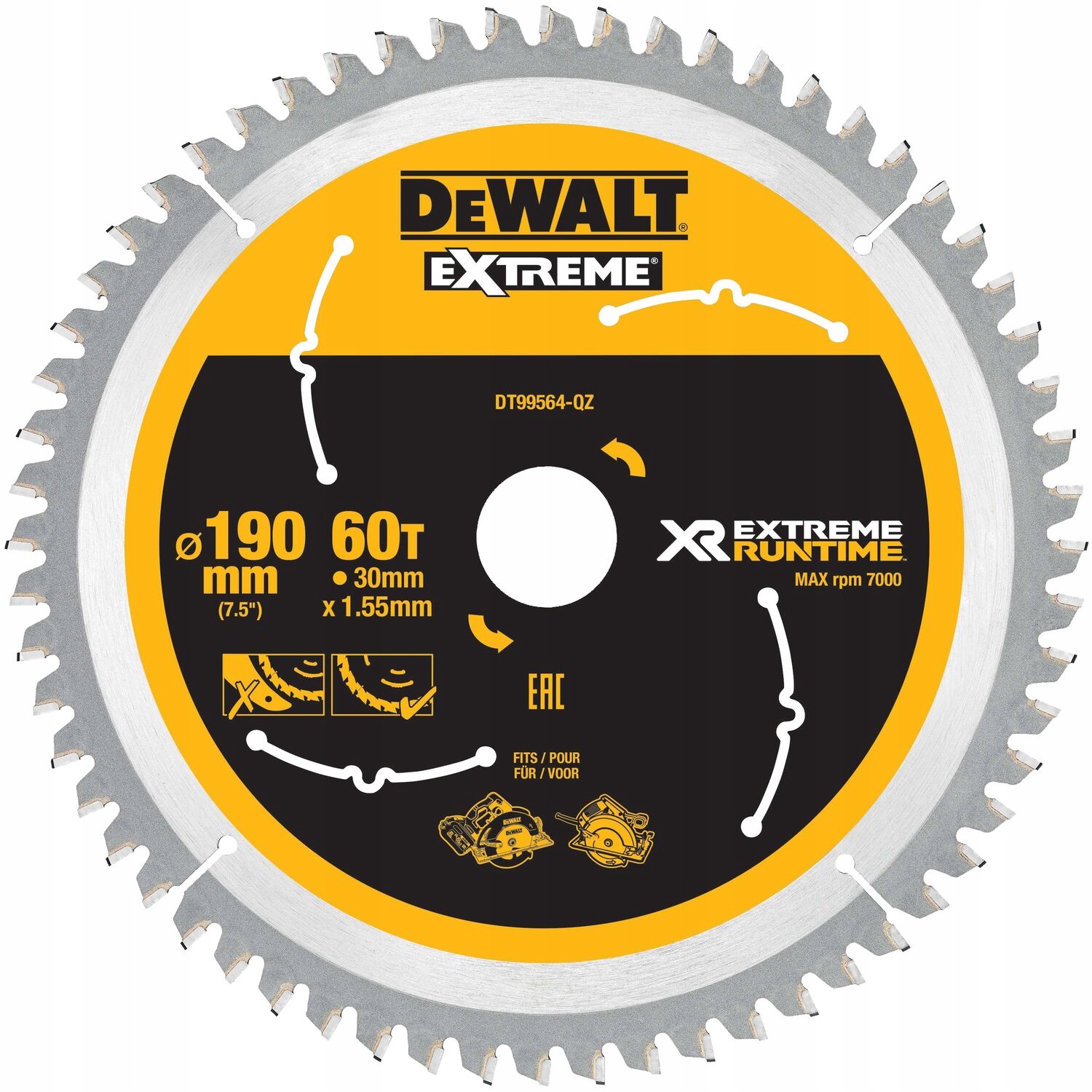 DEWALT PIŁA TARCZOWA DO DREWNA 190X30 60Z DT99564