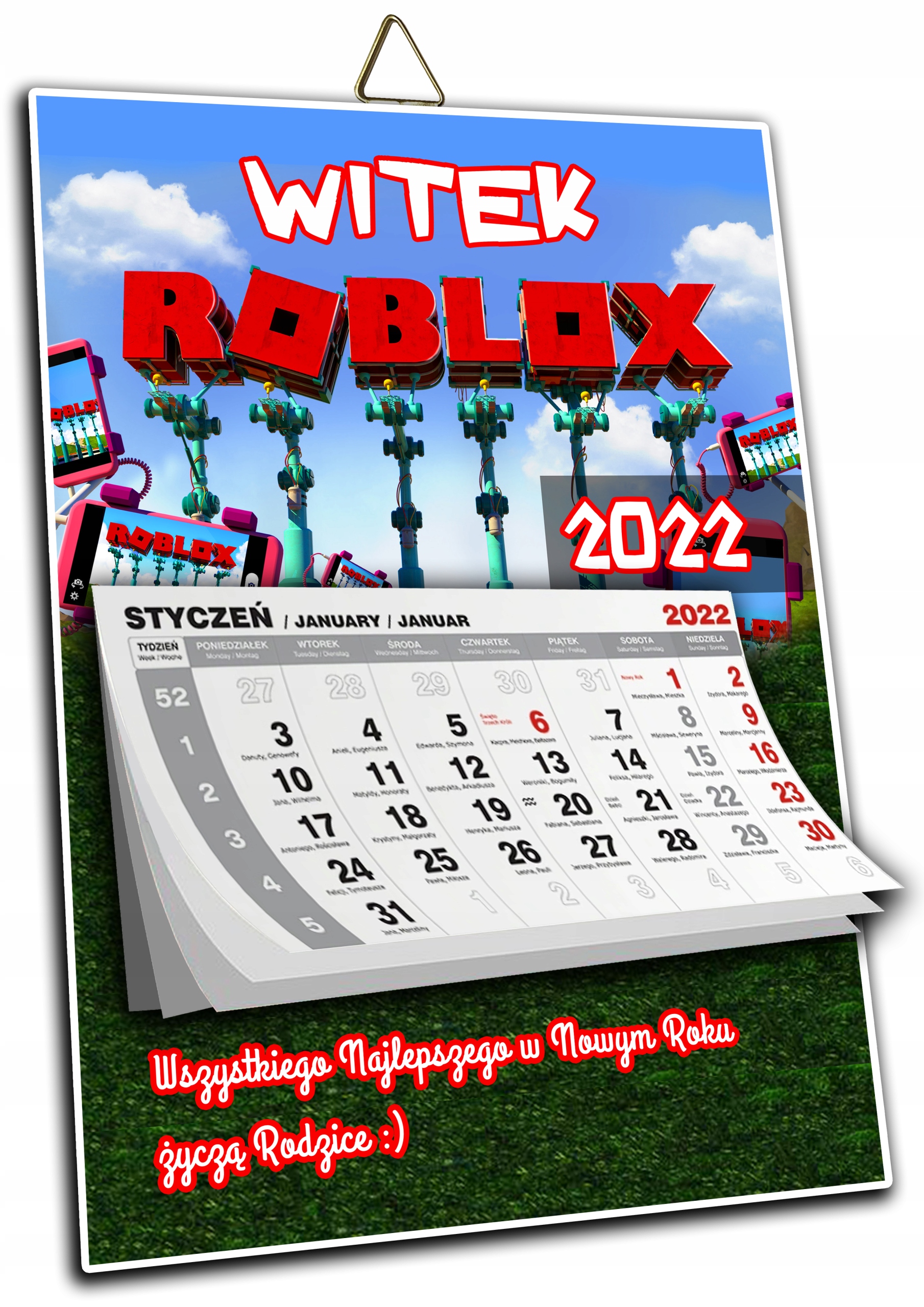 KALENDARZ A4 ROBLOX TWOJE IMIĘ + ŻYCZENIA !