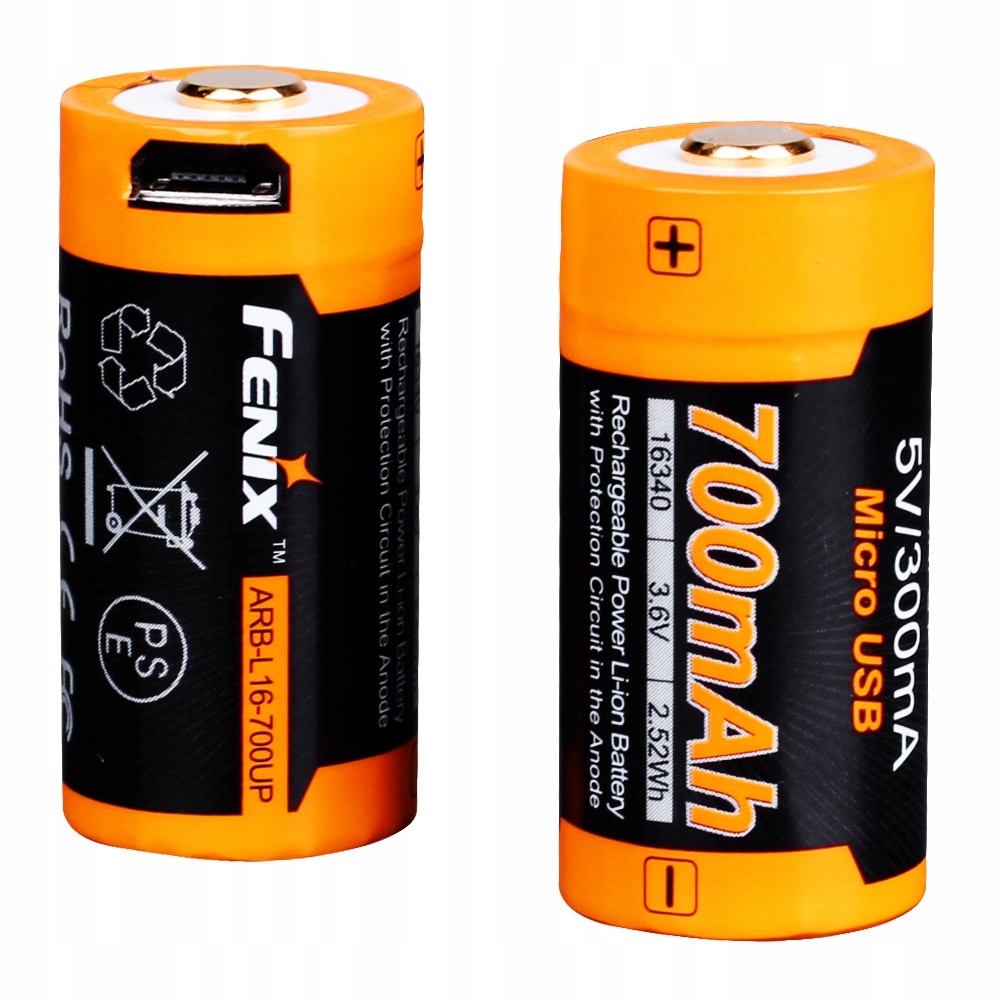FENIX AKUMULATOR USB ZESTAW LATARKI OGNIWO 16340 RCR123 700 mAh 3,6 V