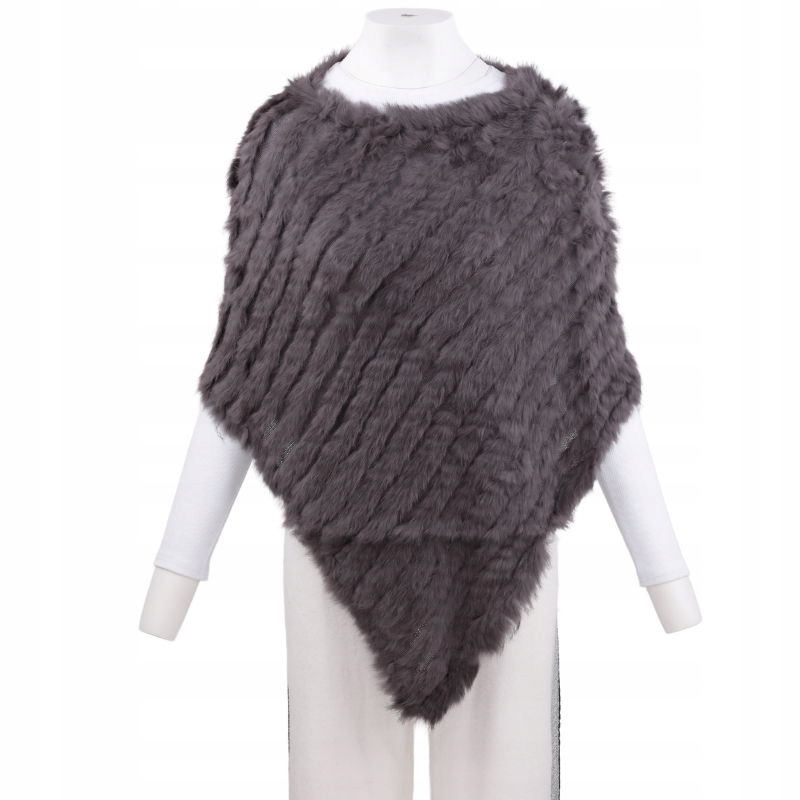 BRĄŻOWE PONCZO DAMSKIE CIEPŁE Z FUTERKIEM SWETERY ZIMOWE ELEGANCKIE