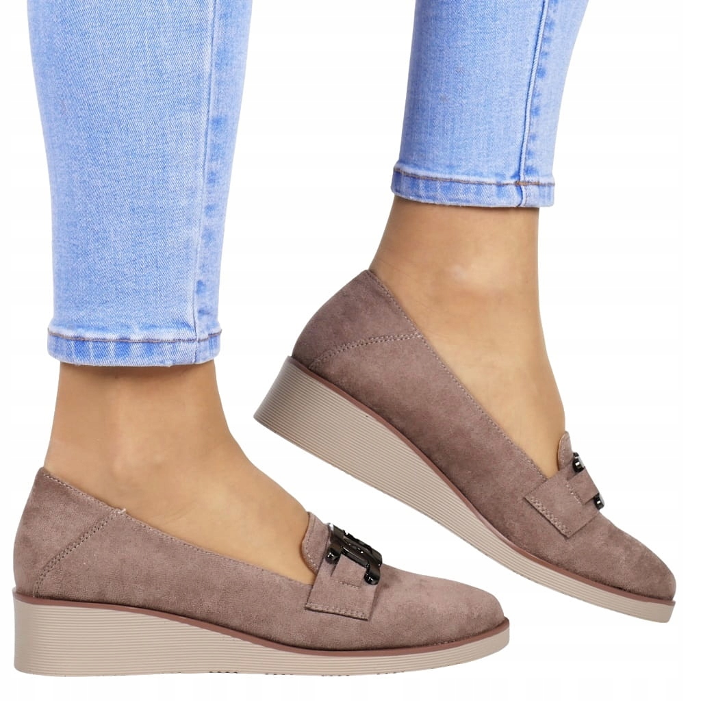 iButy Dámské Polobotky Mokasíny Na Koturně Khaki Béžové Semišové Módní