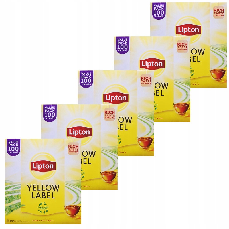 Lipton Yellow Label Herbata czarna 100 torebek 200g Zestaw 5 sztuk