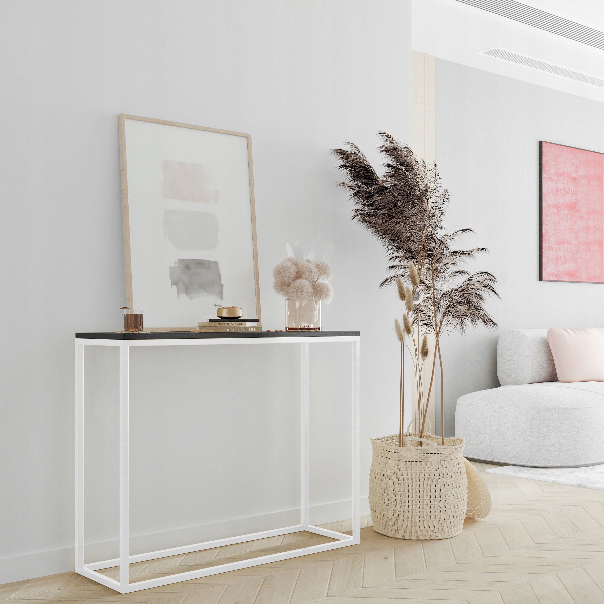 konsola metal biała i czarny blat Loft 80x80x25 cm toaletka