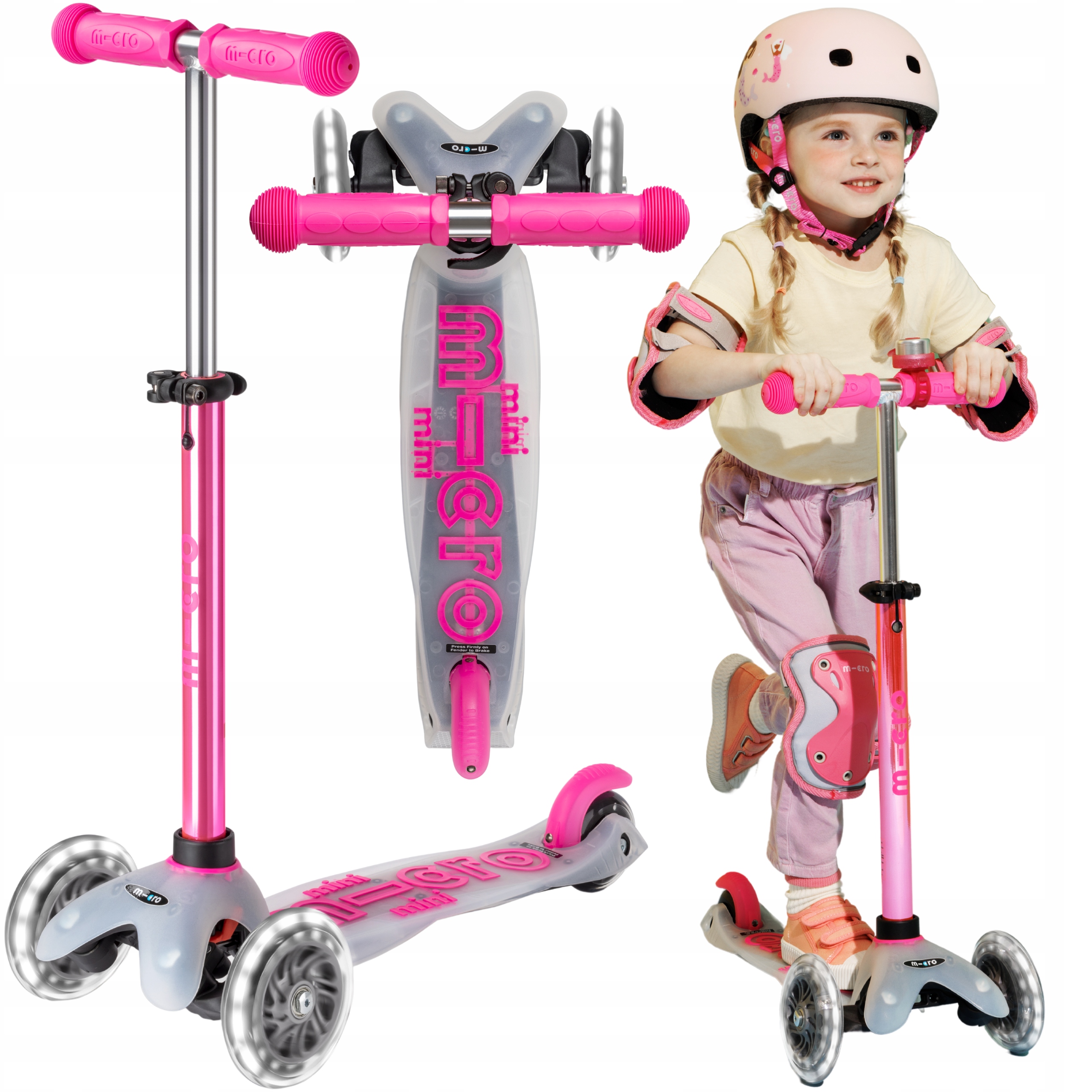 Hulajnoga dla Dzieci Trójkołowa Micro Deluxe Flux Koła Led Neochrome Różowa
