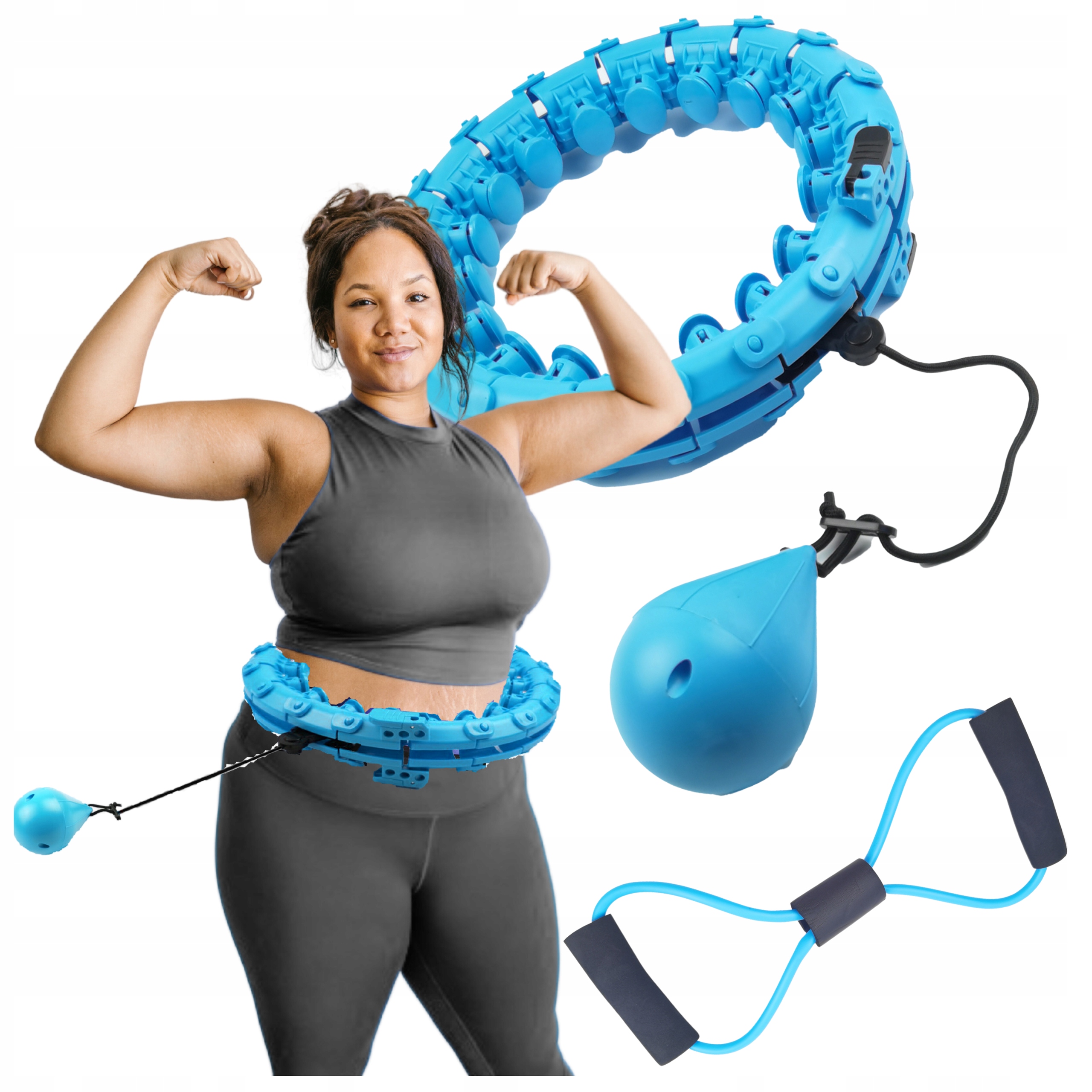 Zestaw Hula Hop Odchudzające z Wypustkami XXL Plus Size 145cm w Tali
