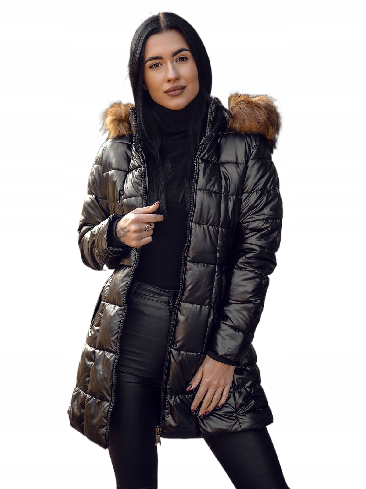 Dlouhá Prošívaná Zimní Bunda Černo-hnědá 16M9120 Denley_l