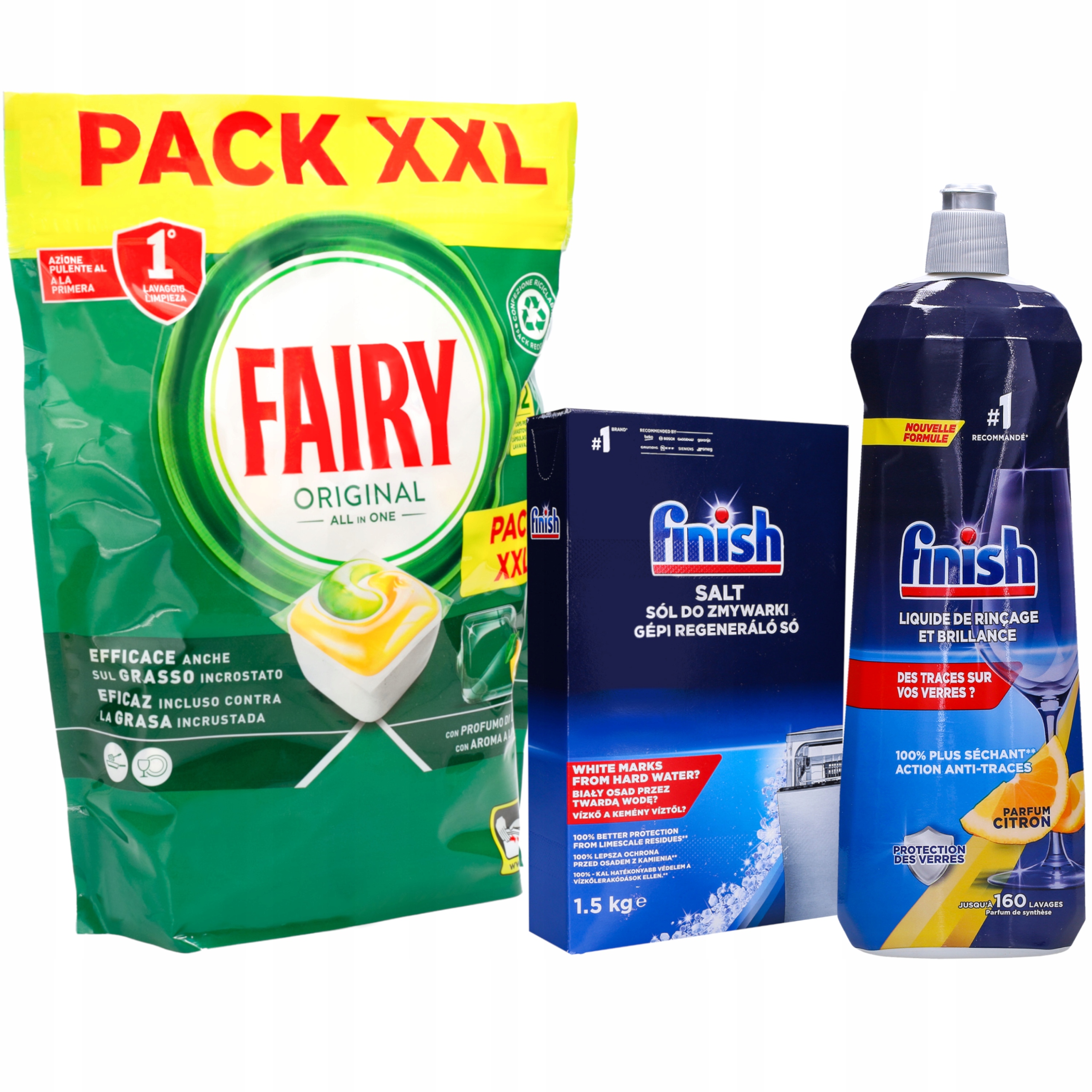 Levně Sada do myčky Kapsle Fairy All In One 82 ks Leštidlo Sůl Finish