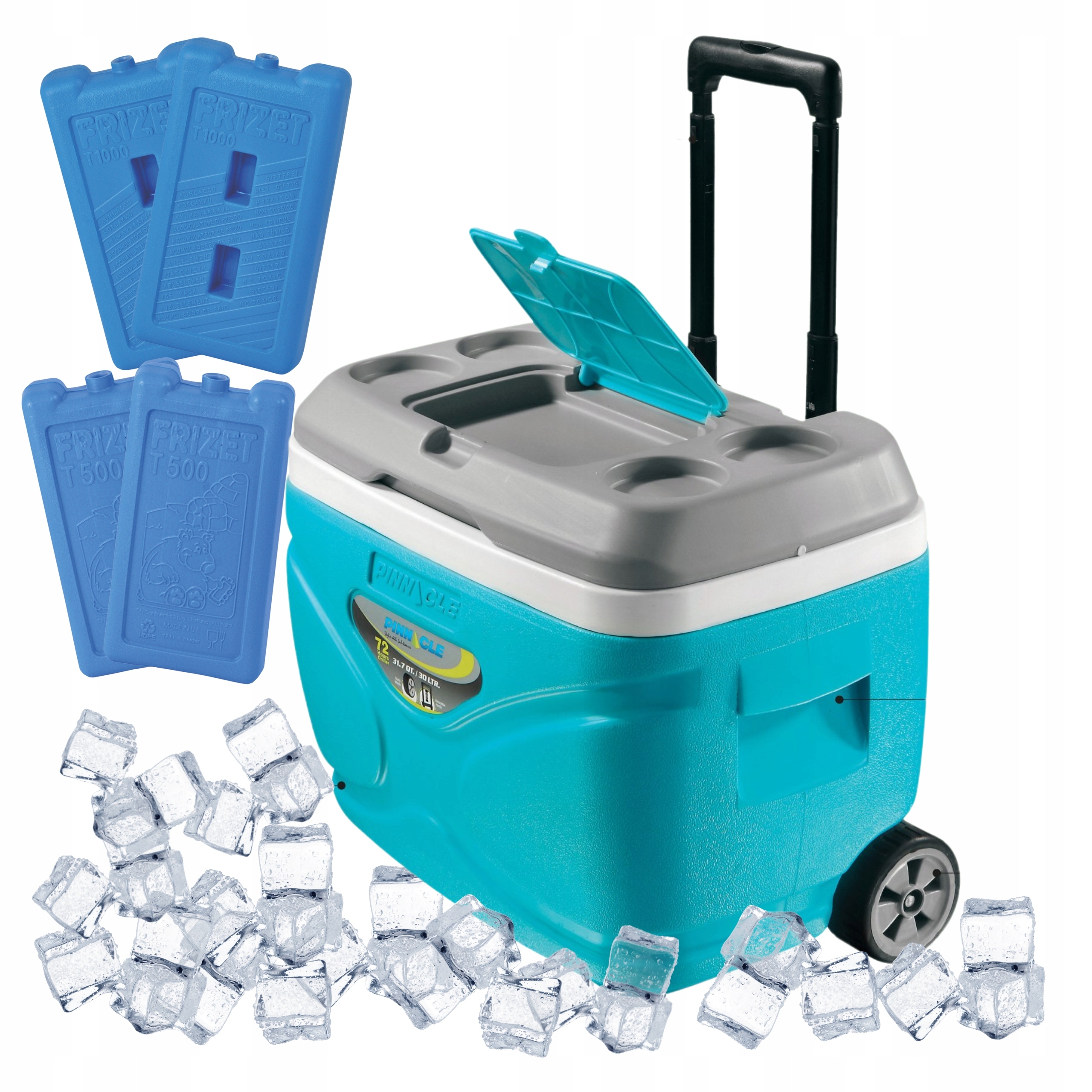 Turistická lednička s kolečky Pinnacle 30L hydra 4 náplně 2x 1000 ml, 2x 500 ml