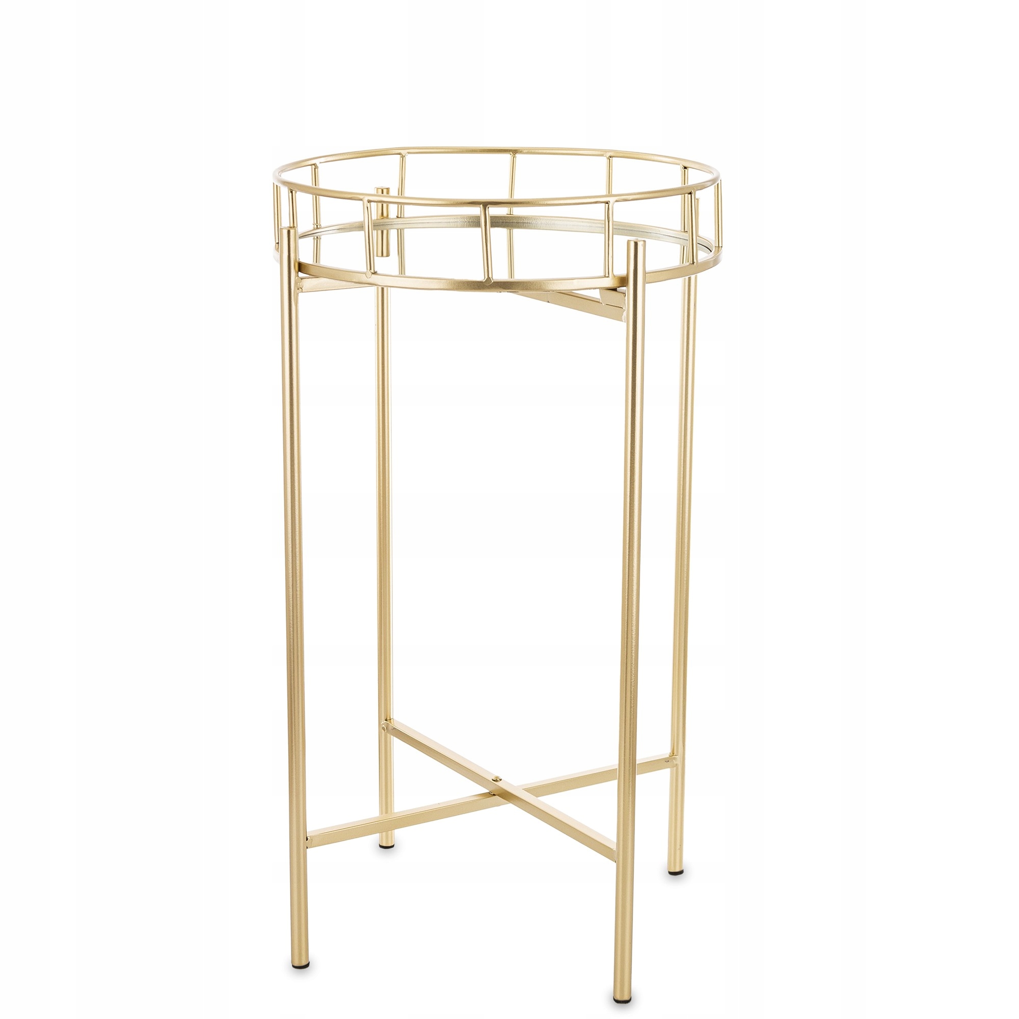 Zlatý okrúhly elegantný stolík Držiak Na Kvetináč s glamour leskom a zrkadlovou doskou