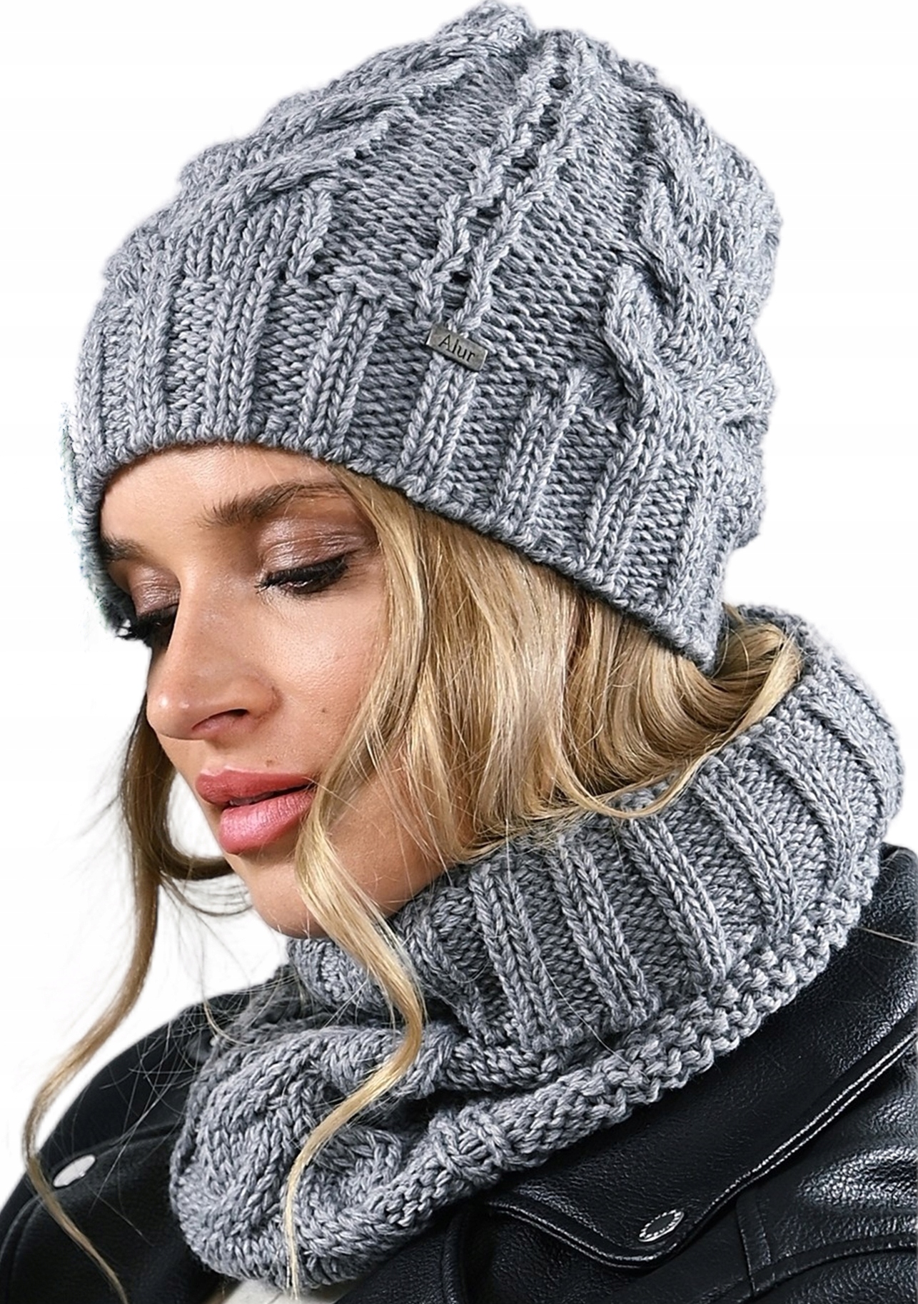 Teplá zimní dámská sada Čepice Nákrčník Silný Pletenina A10