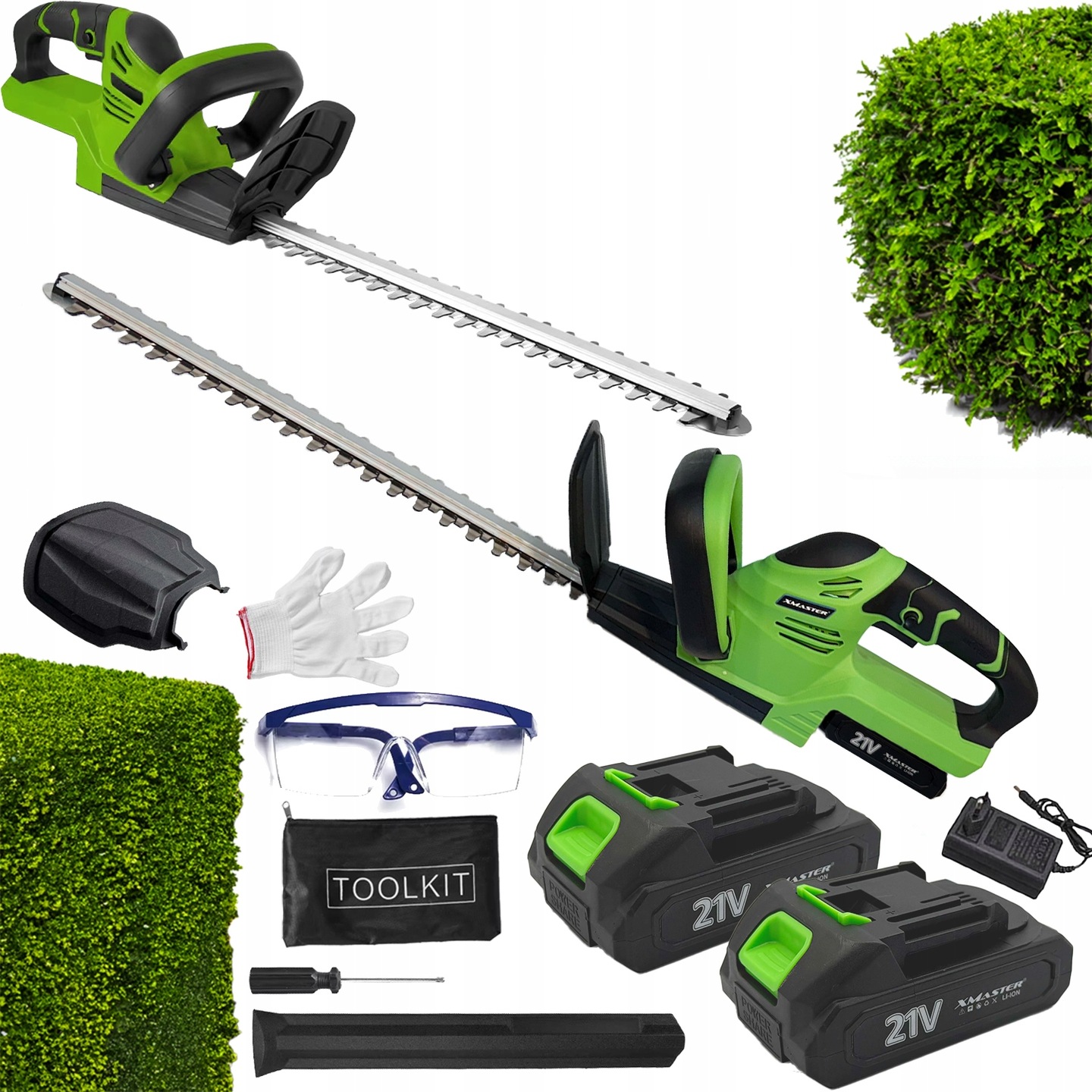 Nożyce Akumulatorowe Do Żywopłotu Trawy Sekator Gałęzi Zestaw 52CM 2xAKU