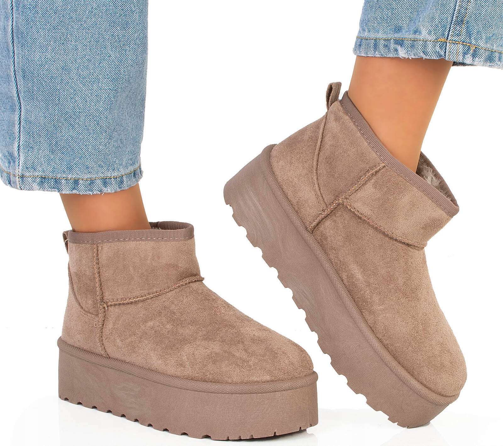 7875 BEŻOWE OCIEPLANE BOTKI NA GRUBEJ PODESZWIE ŚNIEGOWCE NA PLATFORMIE 41