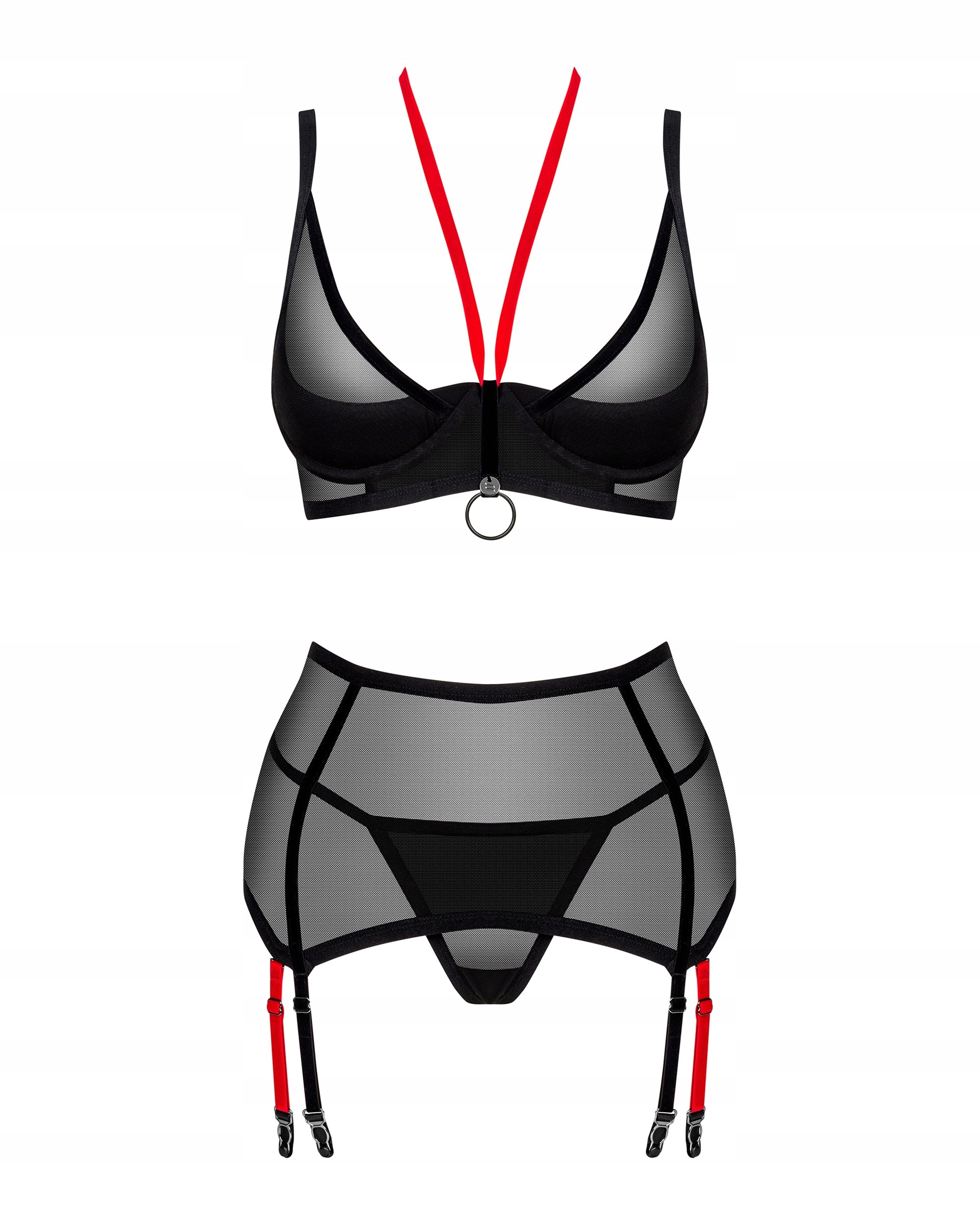 3-DÍLNÝ Set Spodního Prádla Černý S Kosticemi, Odnímatelné Pásky Xs/s