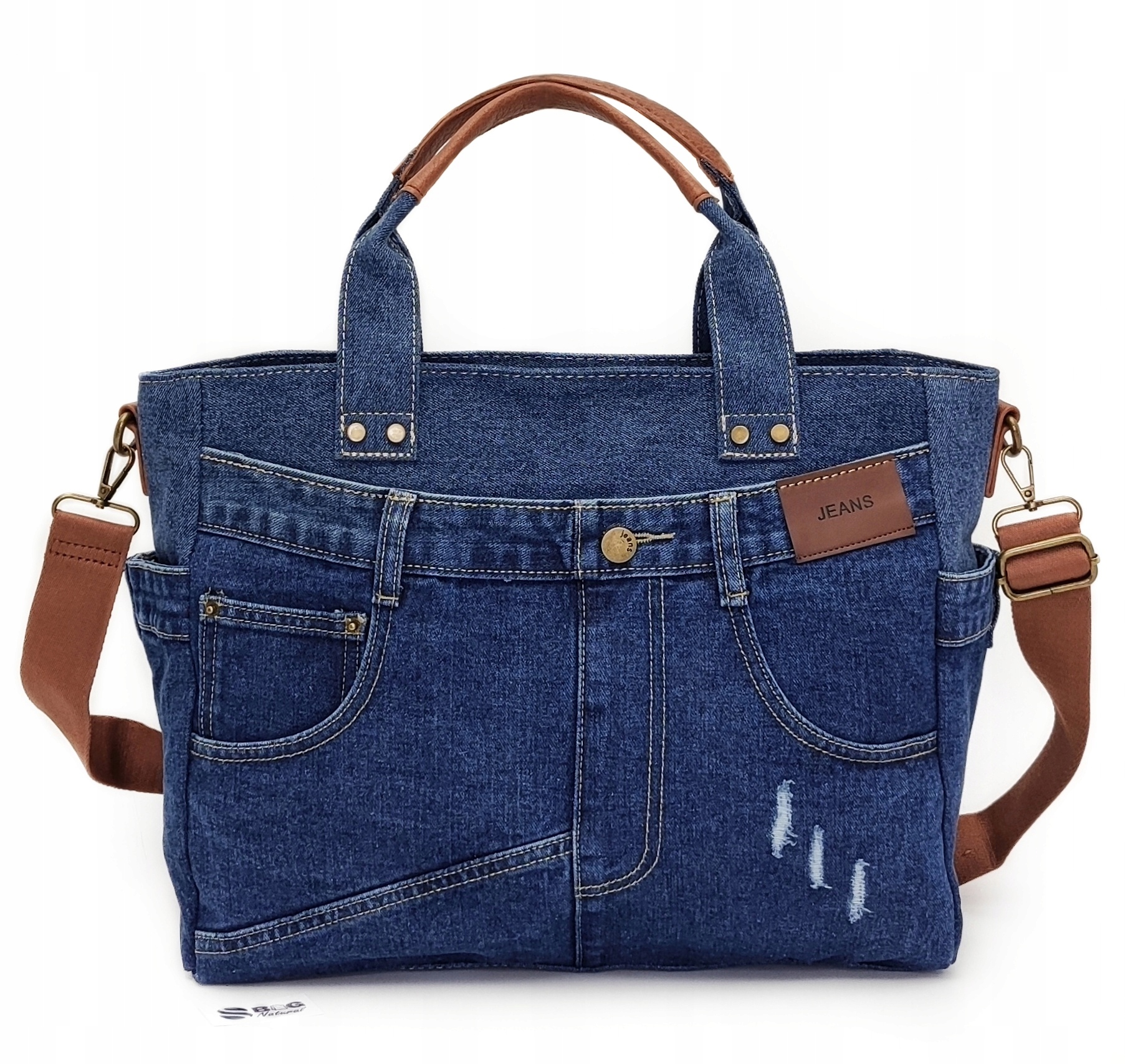 Torebka Jeansowa Shopper A4 Duża Na Ramię Do Ręki Vintage Denim Vegan