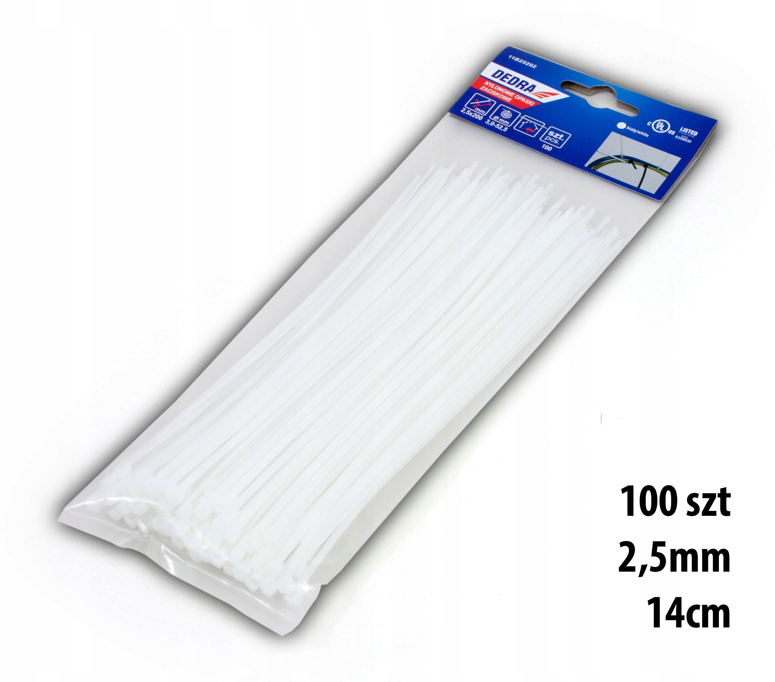 mocne Opaski zaciskowe kablowe białe 2,5x140mm 100szt. Dedra 11B25142