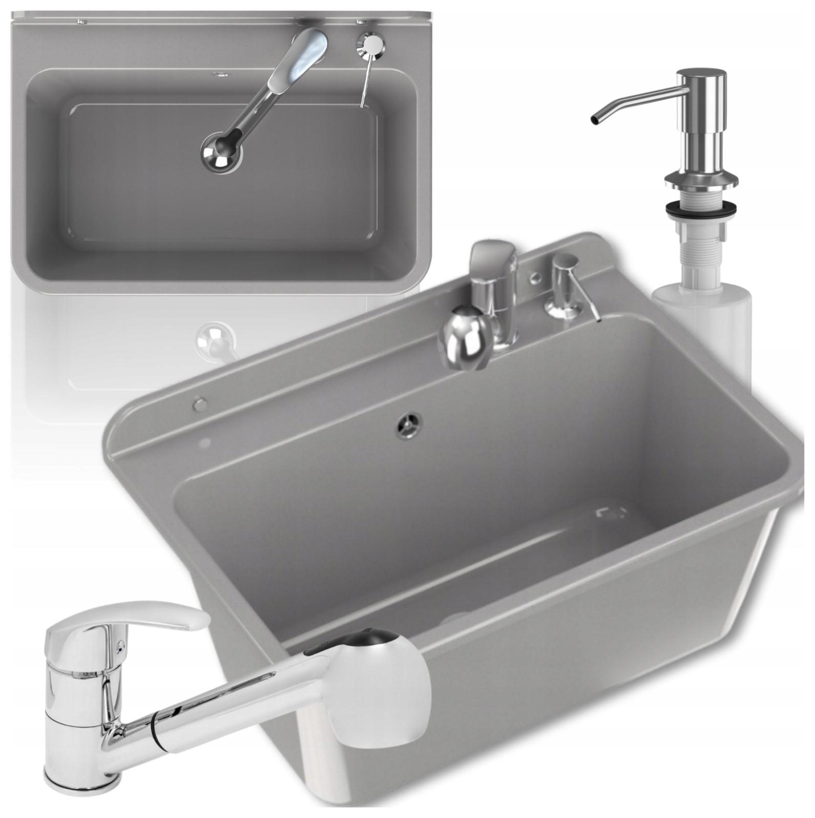 Technický Dřez Šedý Velký Myčka Garáž Baterie Vytahovací Sprcha Dávkovač