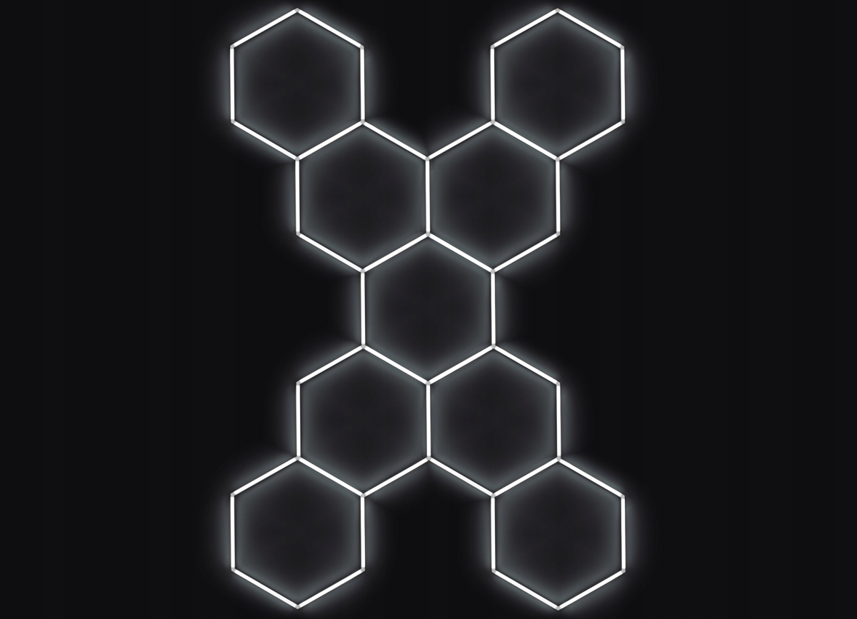 Escape6 Kompletný Led hexagón svietidlo biele 6500K, 9 elementov 246x386cm, X