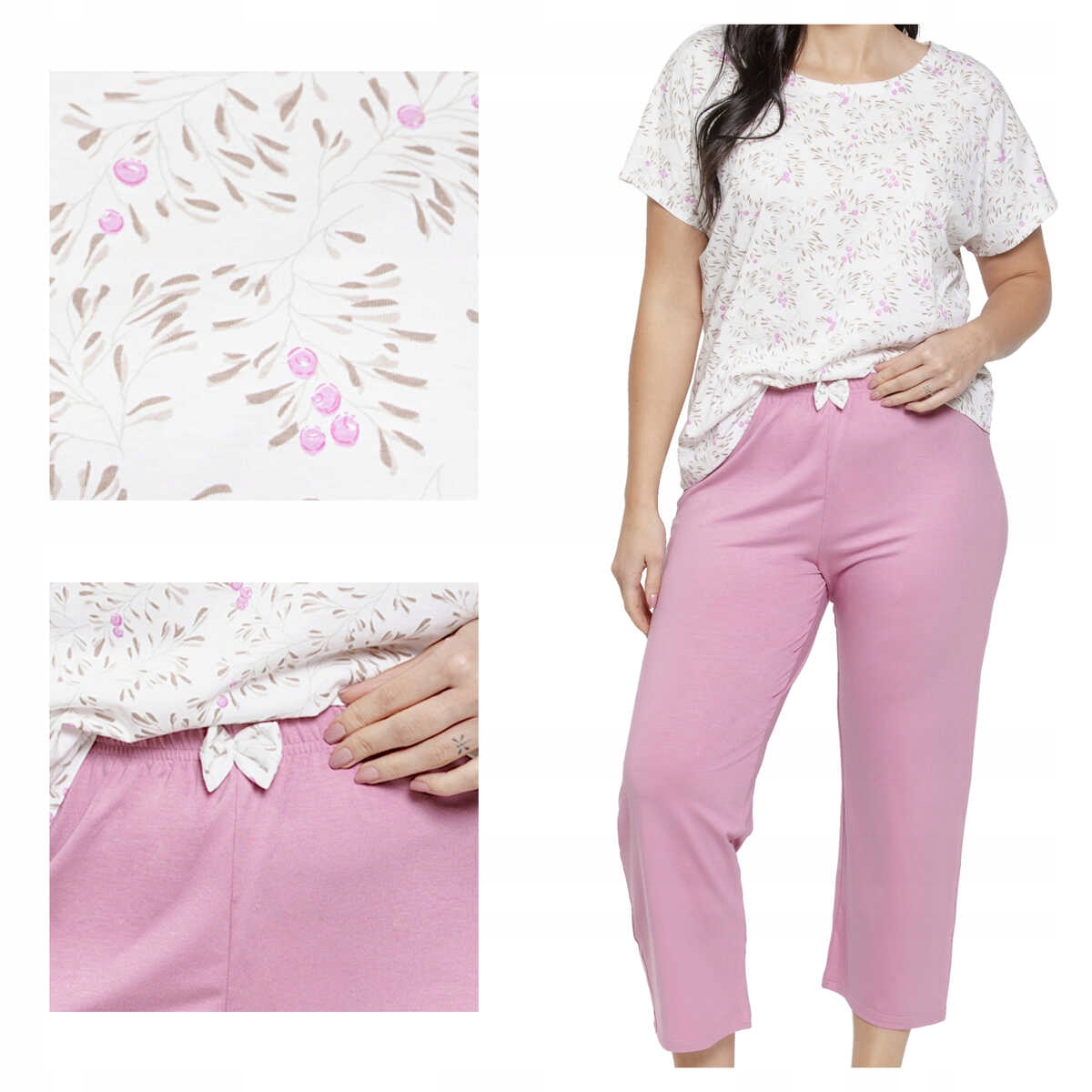 Taro Dámské pyžamo bavlna s krátkým rukávem Mariella 3563 01 ecru 5XL