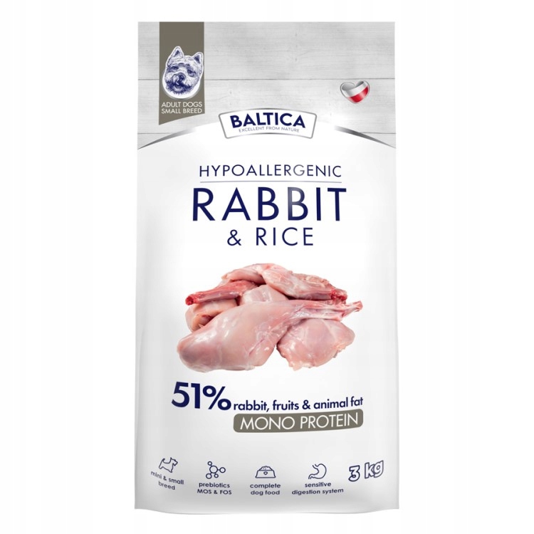 Baltica Adult Królik z Ryżem Xs/s 3kg Hipoalergiczna Sucha Karma Dla Psów