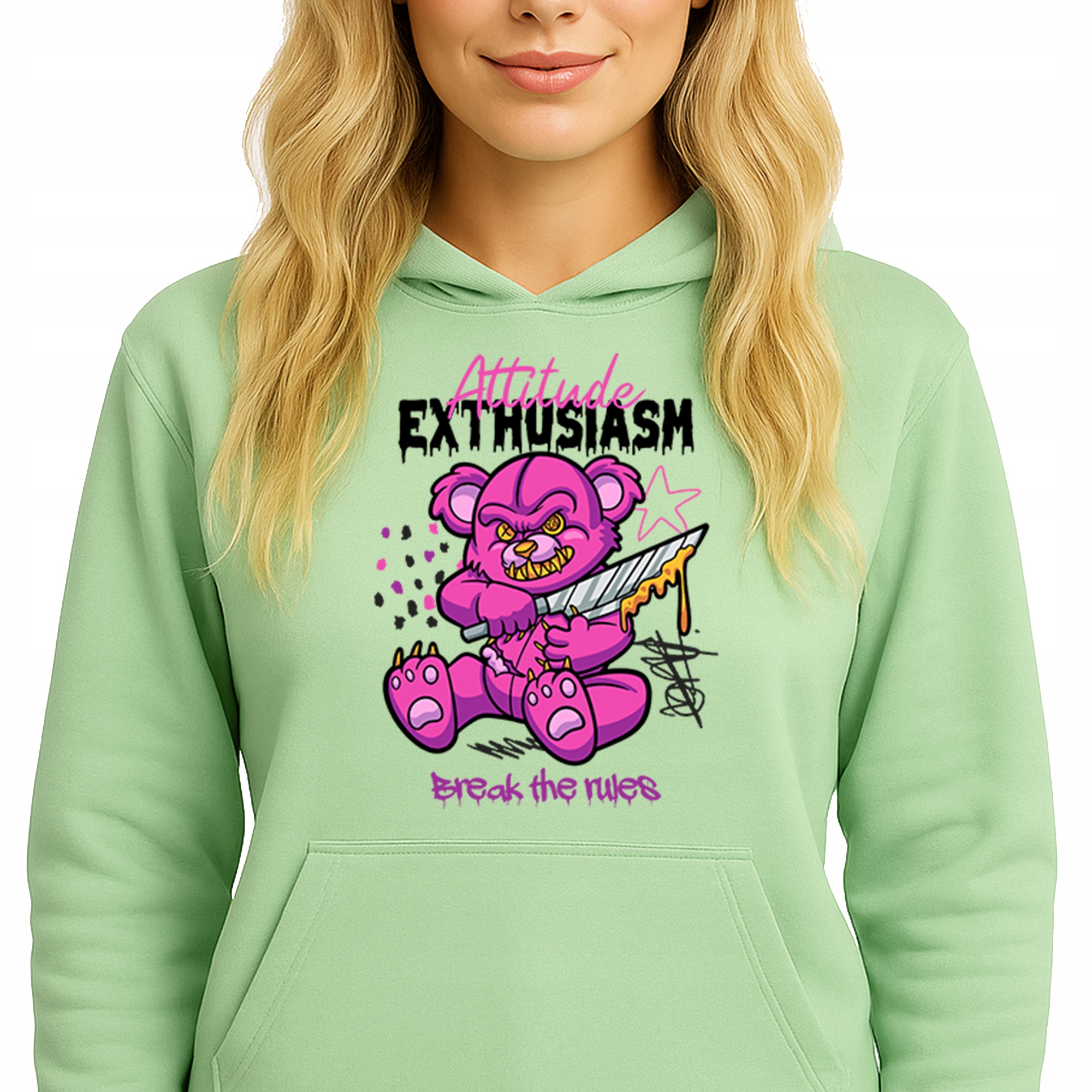Mikina S Kapucí Zelená Hoodie Attitude Exthusiasm M