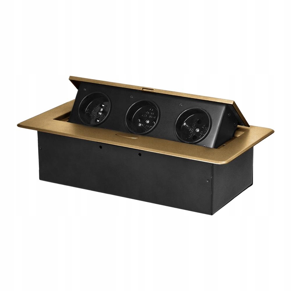 Nábytková zásuvka zapuštěná do desky, 3x2P+Z, zlatá