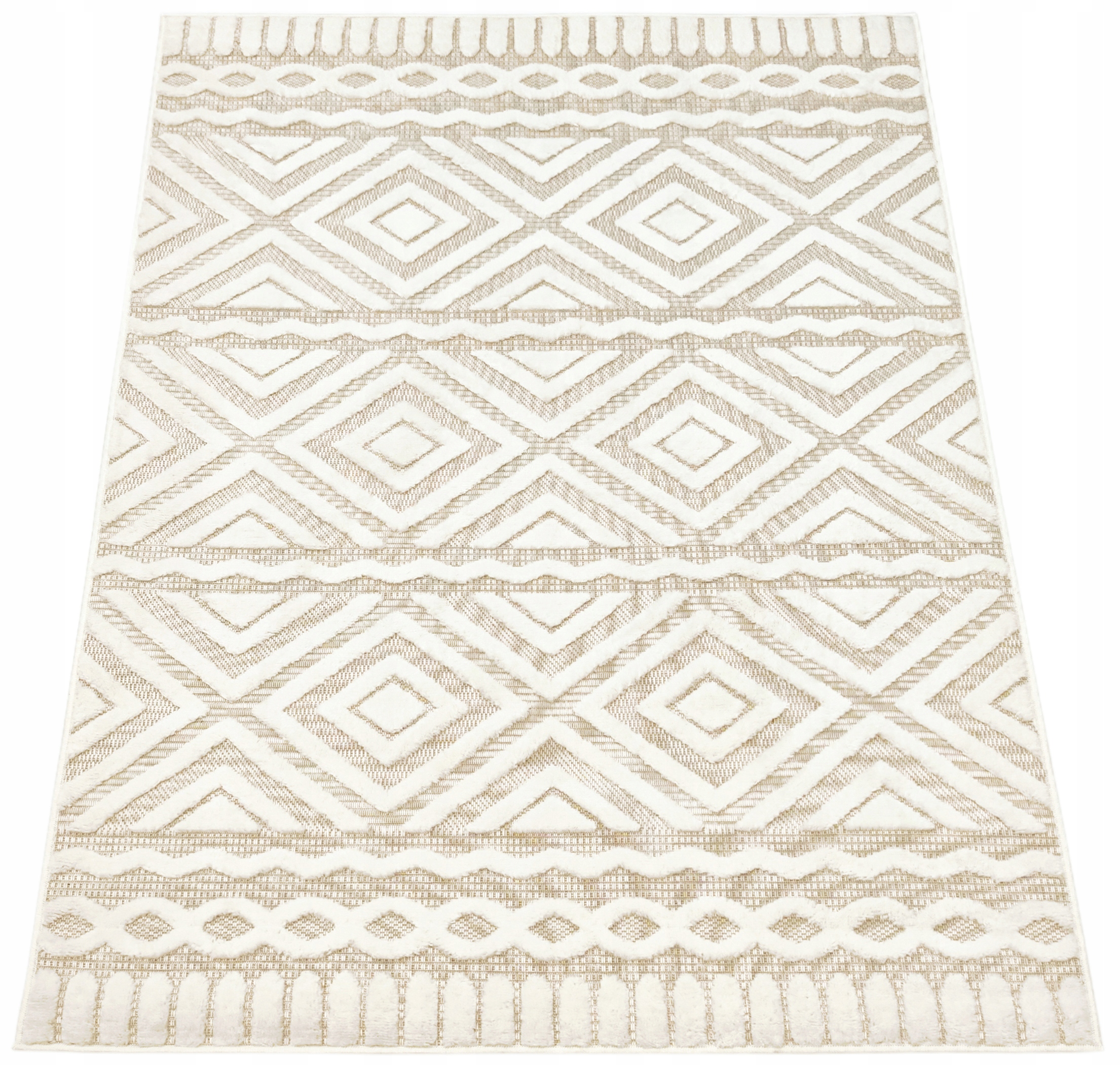 Koberec 140x190 Boho Berber Do Obývačky Spálne Béžový Krémový Módny Dvojúrovňový