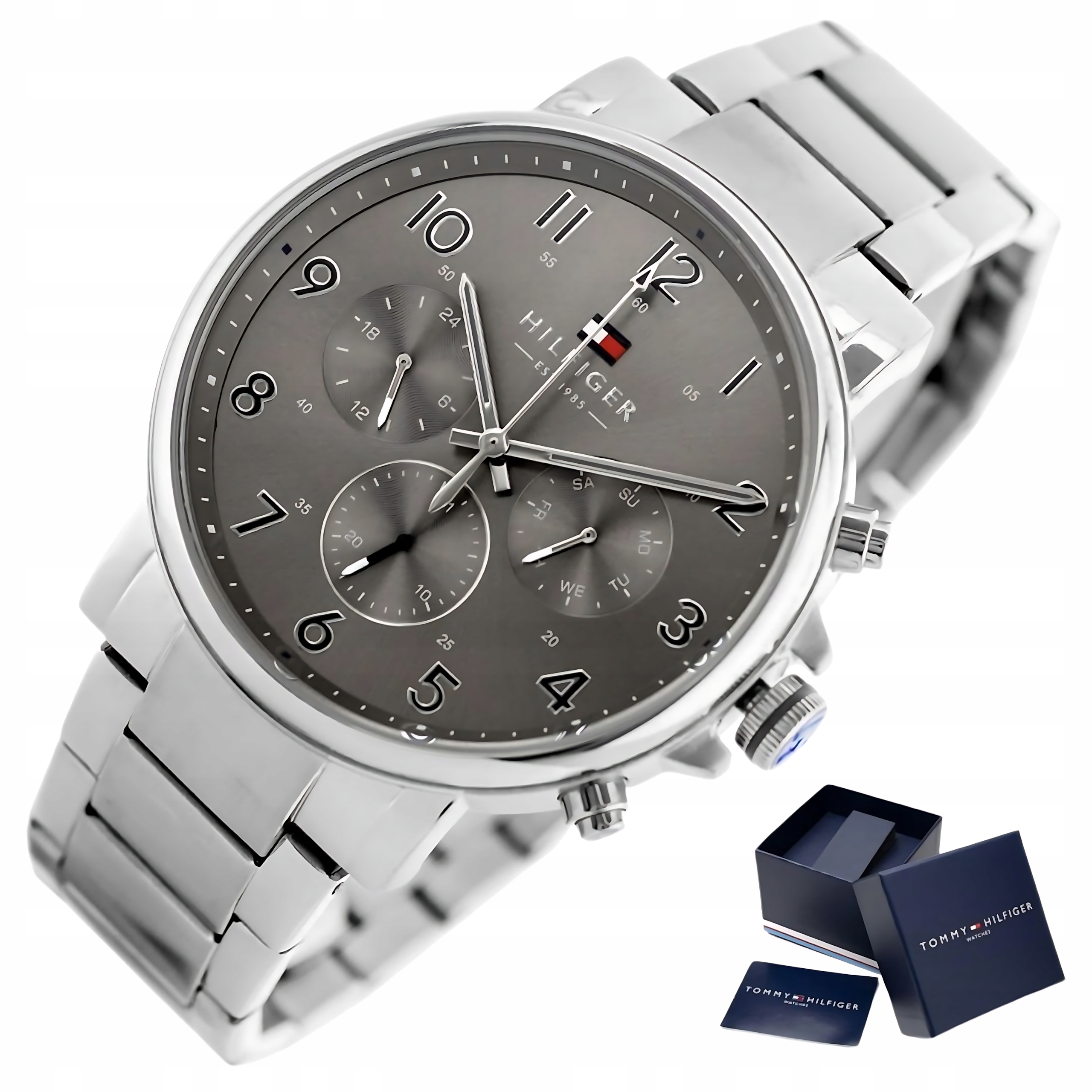 Pánské Hodinky Tommy Hilfiger 1710382 Stříbrné Klasické Vodotěsné WR50 Box
