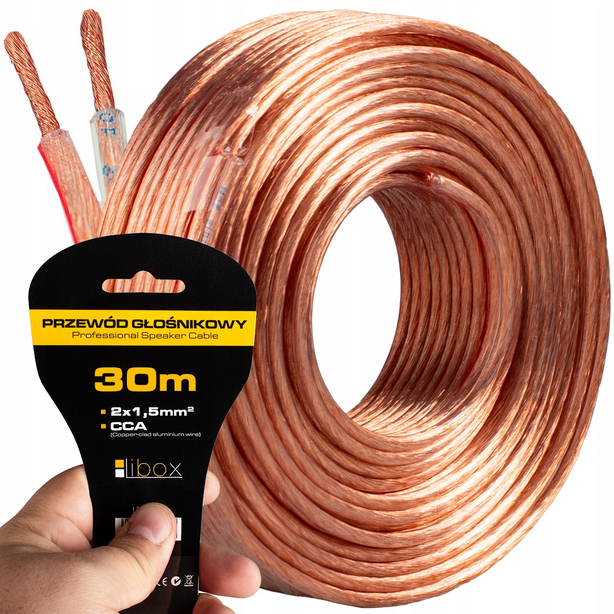 KABEL PRZEWÓD GŁOŚNIKOWY DWUŻYŁOWY PROFESJONALNY AUDIO HQ OFC 2x1,5mm 30m